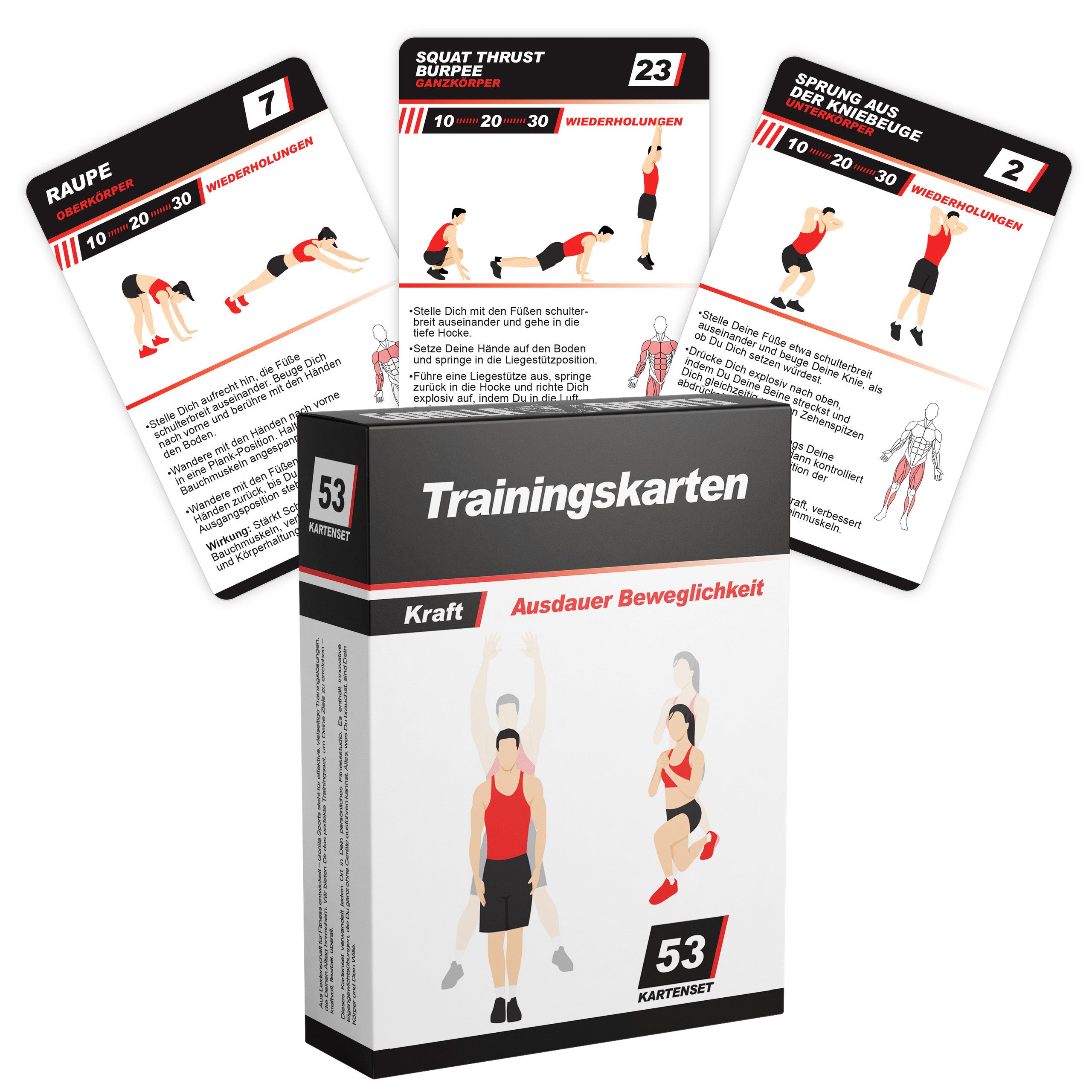 Trainingshilfe Trainingskarten - Set, 49 Eigengewichtsübungen - Fitnesskarten