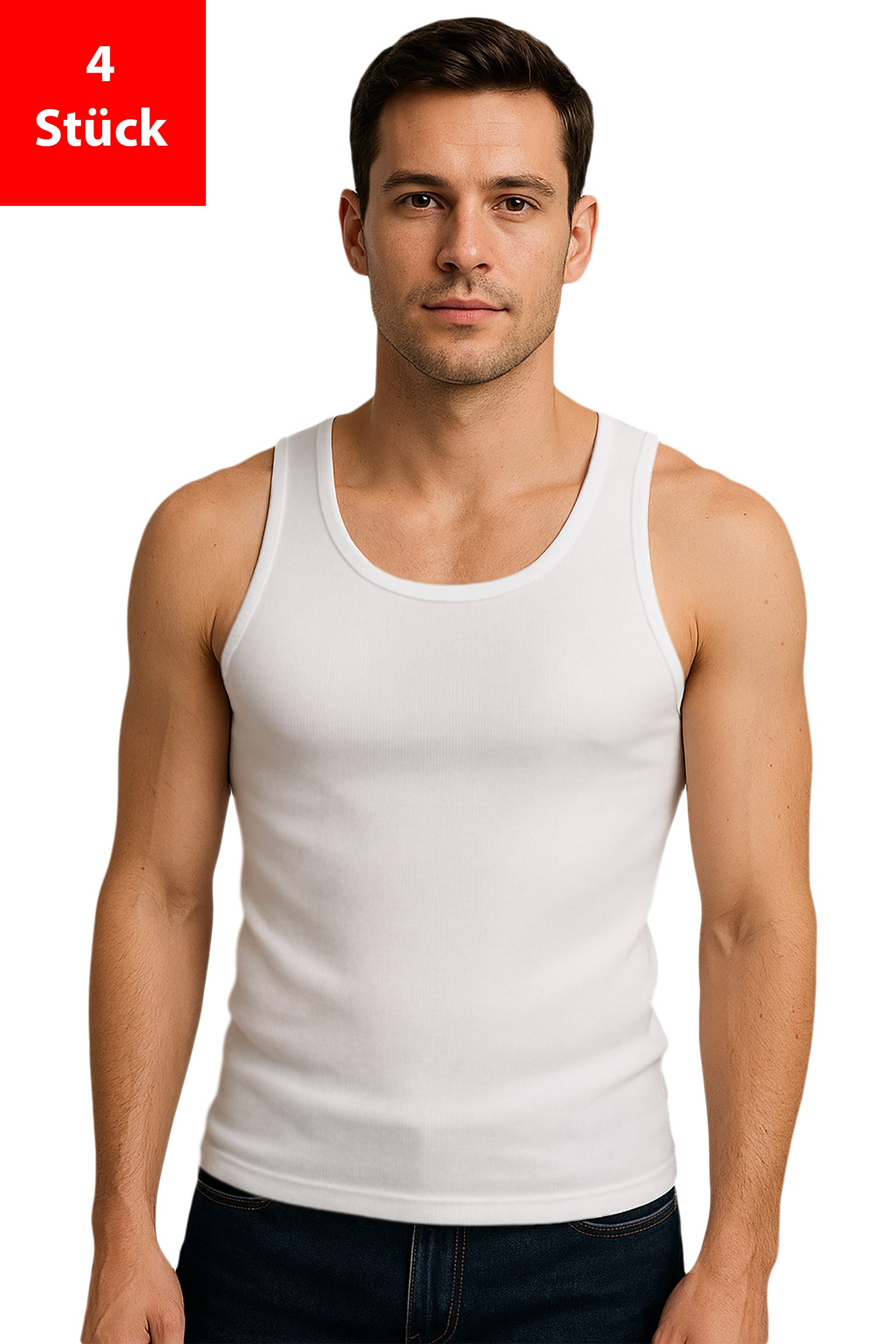 Fashionschmiede Unterhemd Herren Achselhemd 4er Pack Tanktop Feinripp 100% Baumwolle (Spar-Set, 4er-Pack) Feinripp Achselhemden im 4er Pack aus 100 % Baumwolle