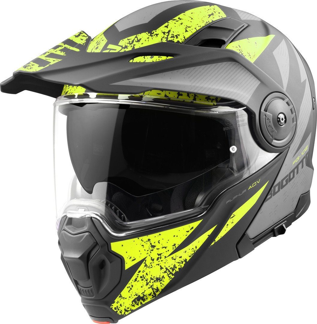 Bogotto Motorradhelm FG-102 Safari Fiberglas Enduro Klapphelm, integriertes Sonnenvisier