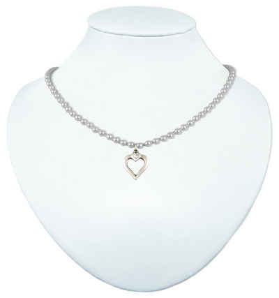 LUISIA® Perlenkette Halskette Eva mit Herzanhänger (1-tlg., inkl. Schmuckbox)