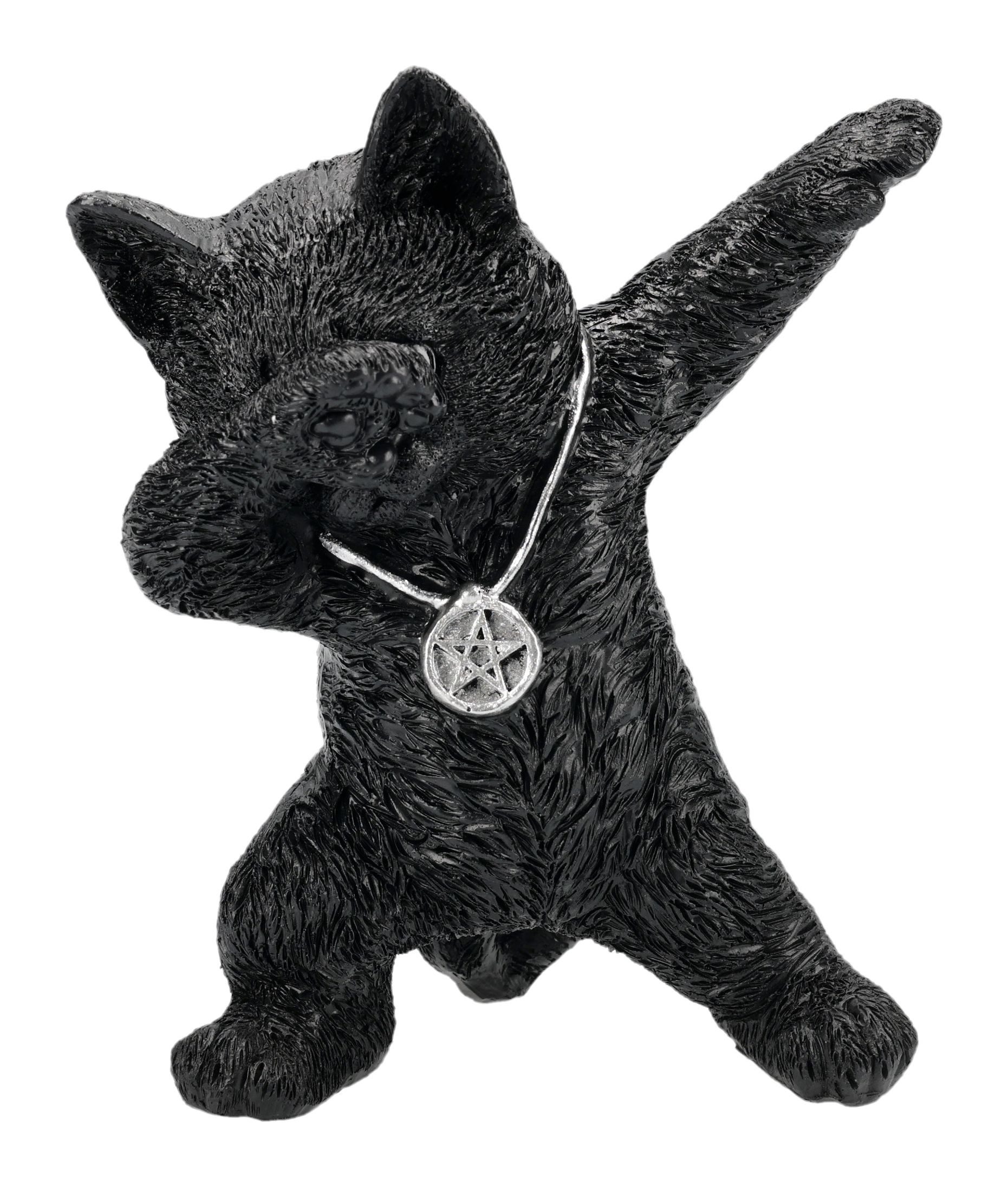 Figuren Shop GmbH Tierfigur Hexen Katze Figur – Schwarze Katzenstatue mit Pentagramm 13.5 cm Deko