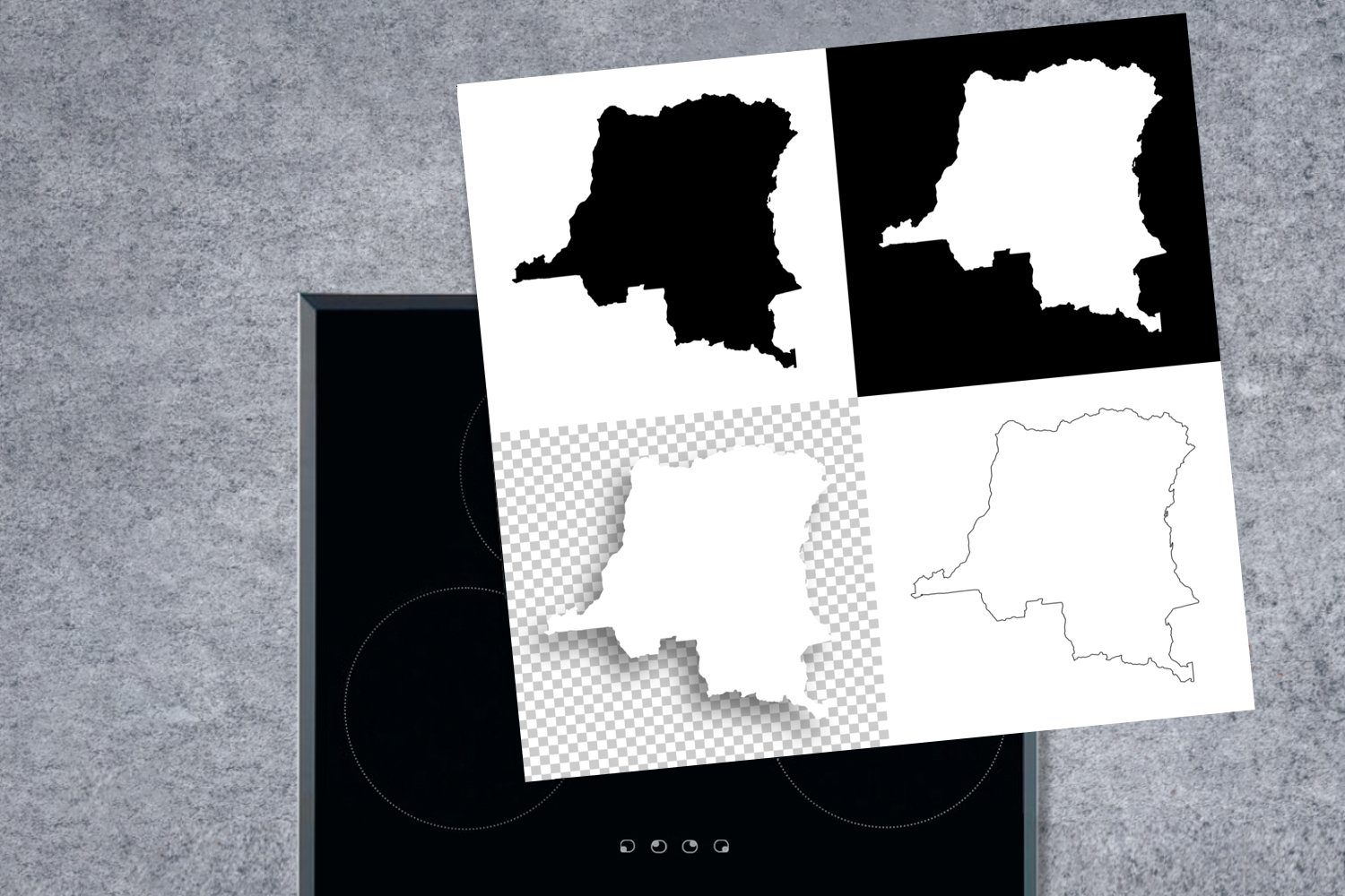 78x78 von Arbeitsplatte Kongo-Kinshasa für vier in Ebenen, Ceranfeldabdeckung, tlg), (1 cm, Vinyl, Herdblende-/Abdeckplatte MuchoWow küche Illustration