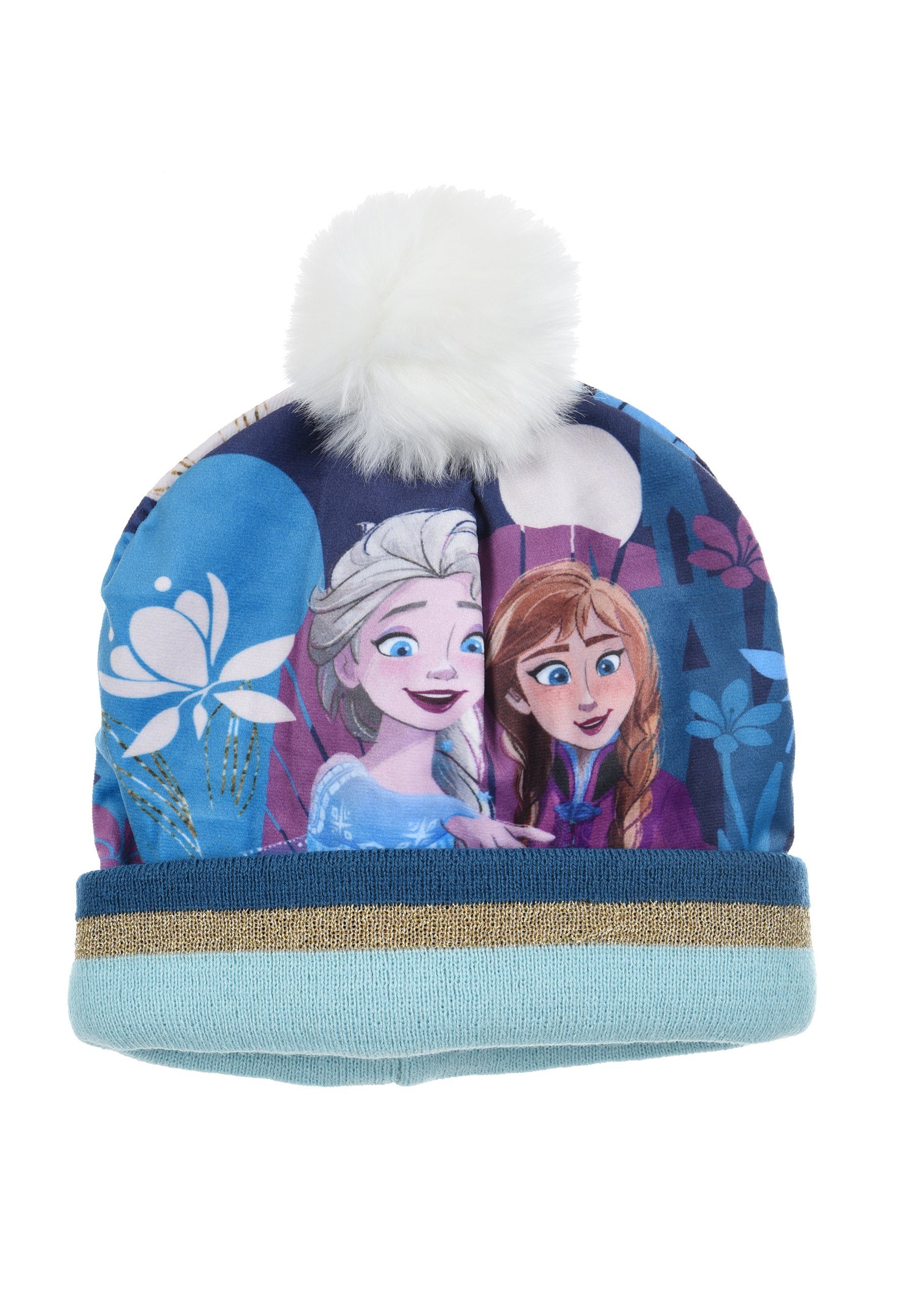 Blau Kinder Winter-Mütze Frozen Bommelmütze Elsa Disney Eiskönigin Mädchen Bommelmütze