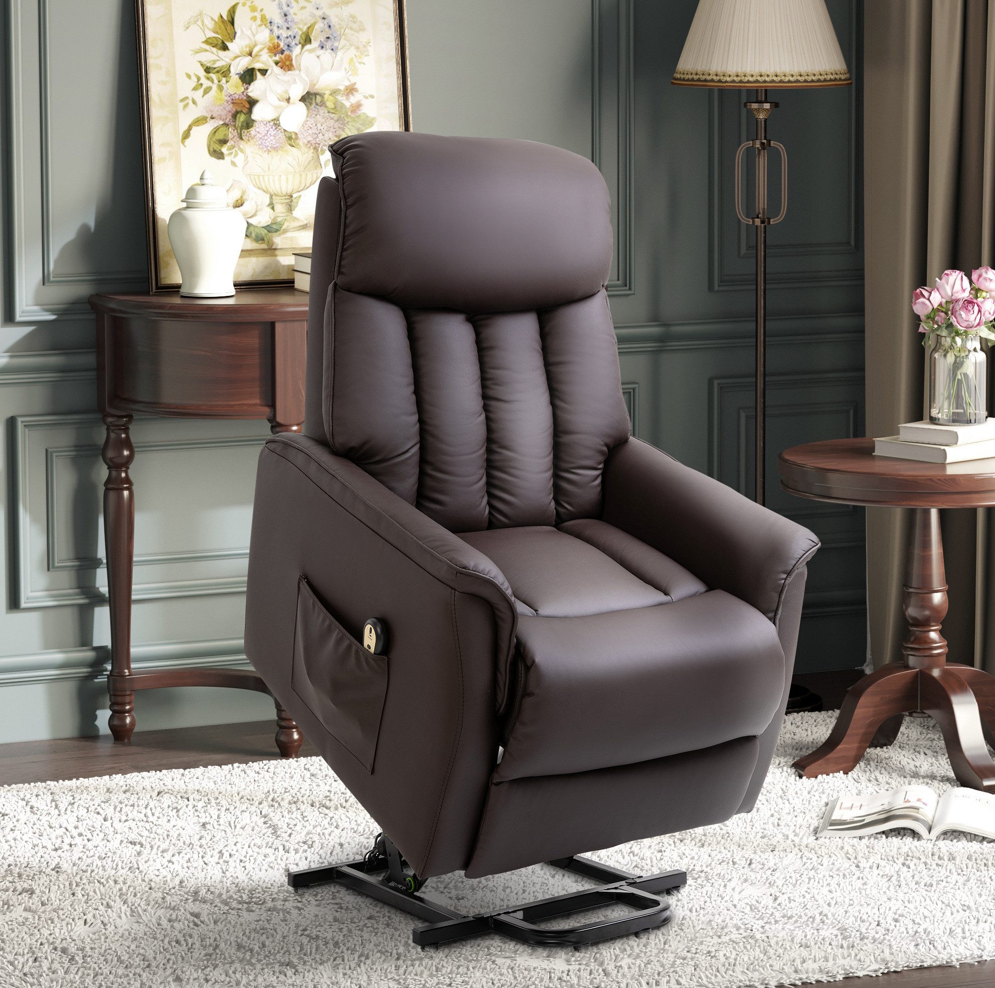 OKWISH Relaxsessel Elektrischer Aufstehsessel mit Relaxfunktion, Kunstleder, Braun (1-St., 80 x 94 x 104 cm, geeignet für Wohnzimmer oder Schlafzimmer), Fernsehsessel mit Aufstehhilfe für bequemes Aufstehen und Entspannen