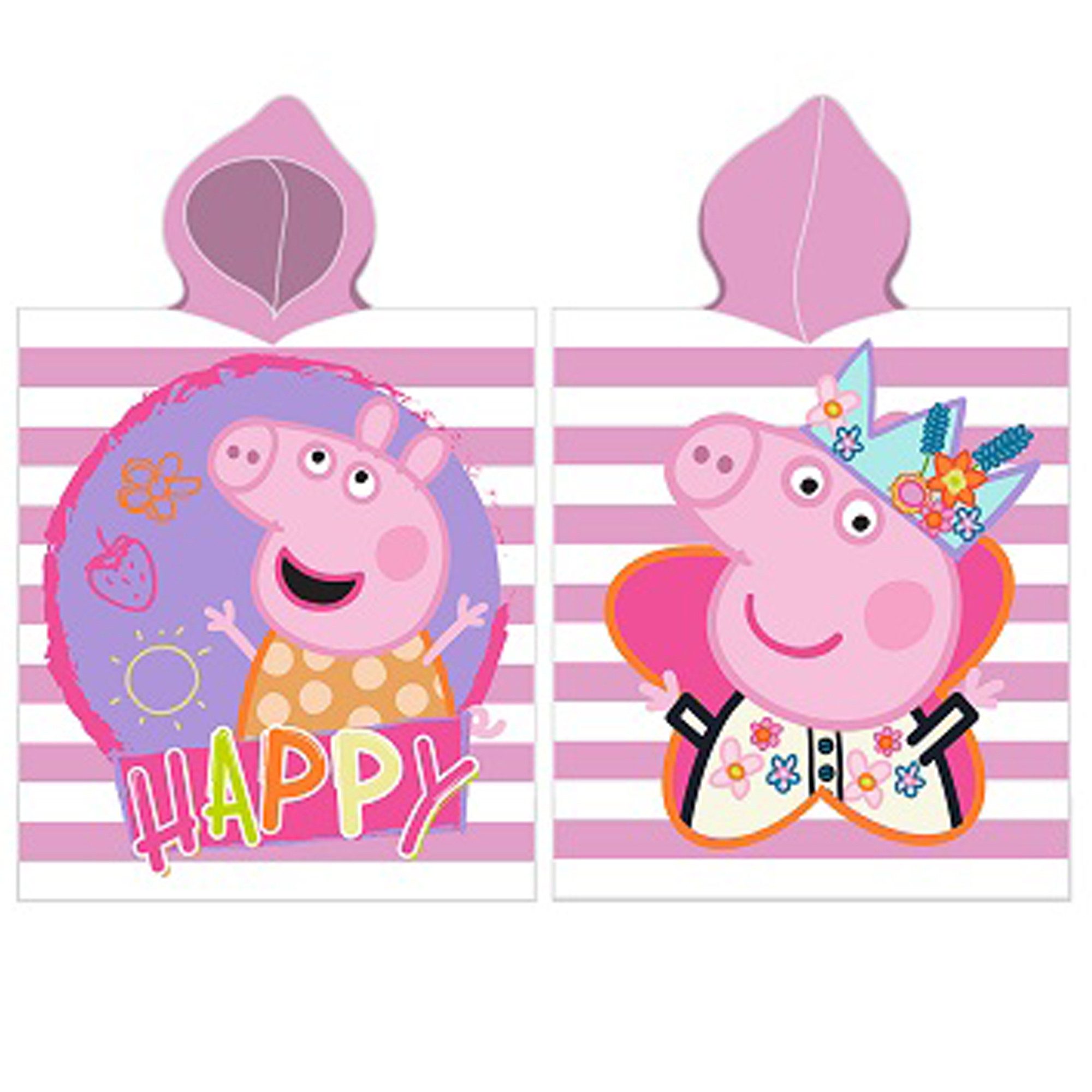 BERONAGE Kapuzenhandtuch Peppa Wutz Pig Kinder Kapuzen Bade-Poncho Happy 55x110 cm, 100% Baumwolle (1-St), Frottee in Velours-Qualität