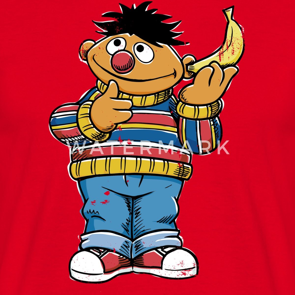 Spreadshirt T-Shirt Sesamstraße Ernie Mit Banane Pose Lustig Used Look Männ günstig online kaufen