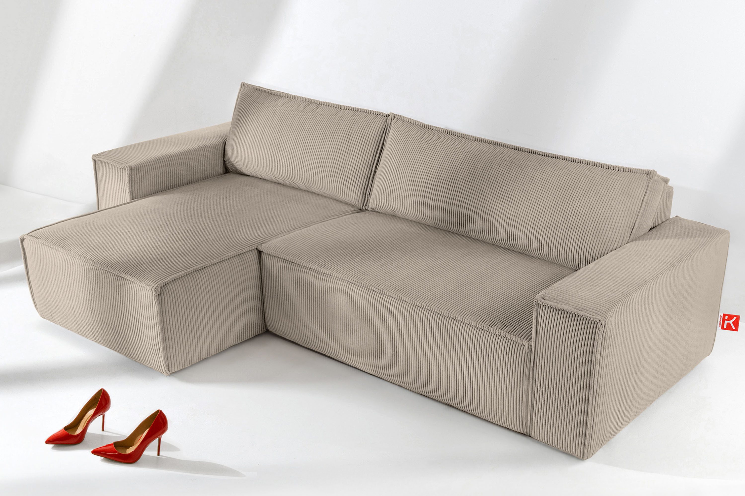 KONSIMO® Ecksofa NAPI L-Form, links oder rechts montierbar, hergestellt in der EU, Eckcouch mit Schlaffunktion und Bettkasten, Hochwertige Wellenfedern