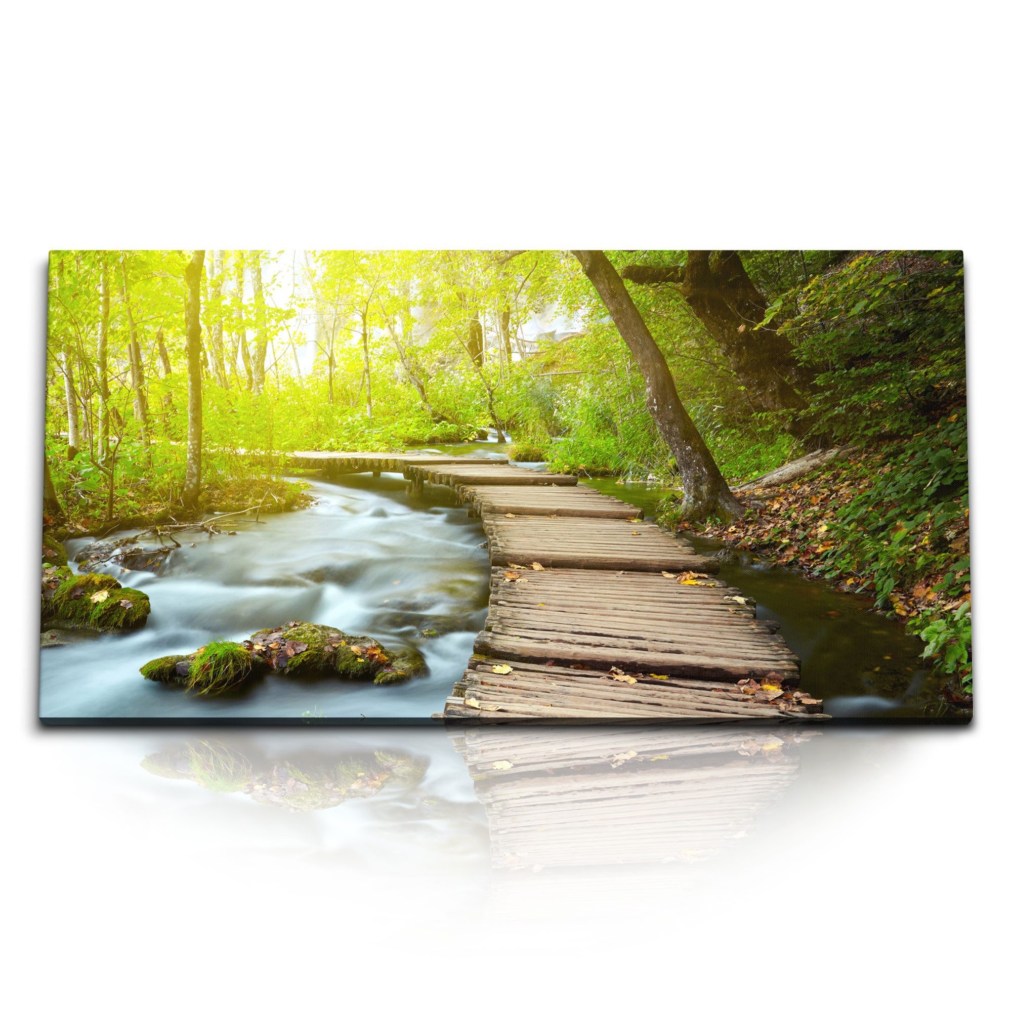 Leinwandbild Kunstdruck Bilder 120x60cm Holzweg Holzsteg Bach Dschungel Tropisch Gr