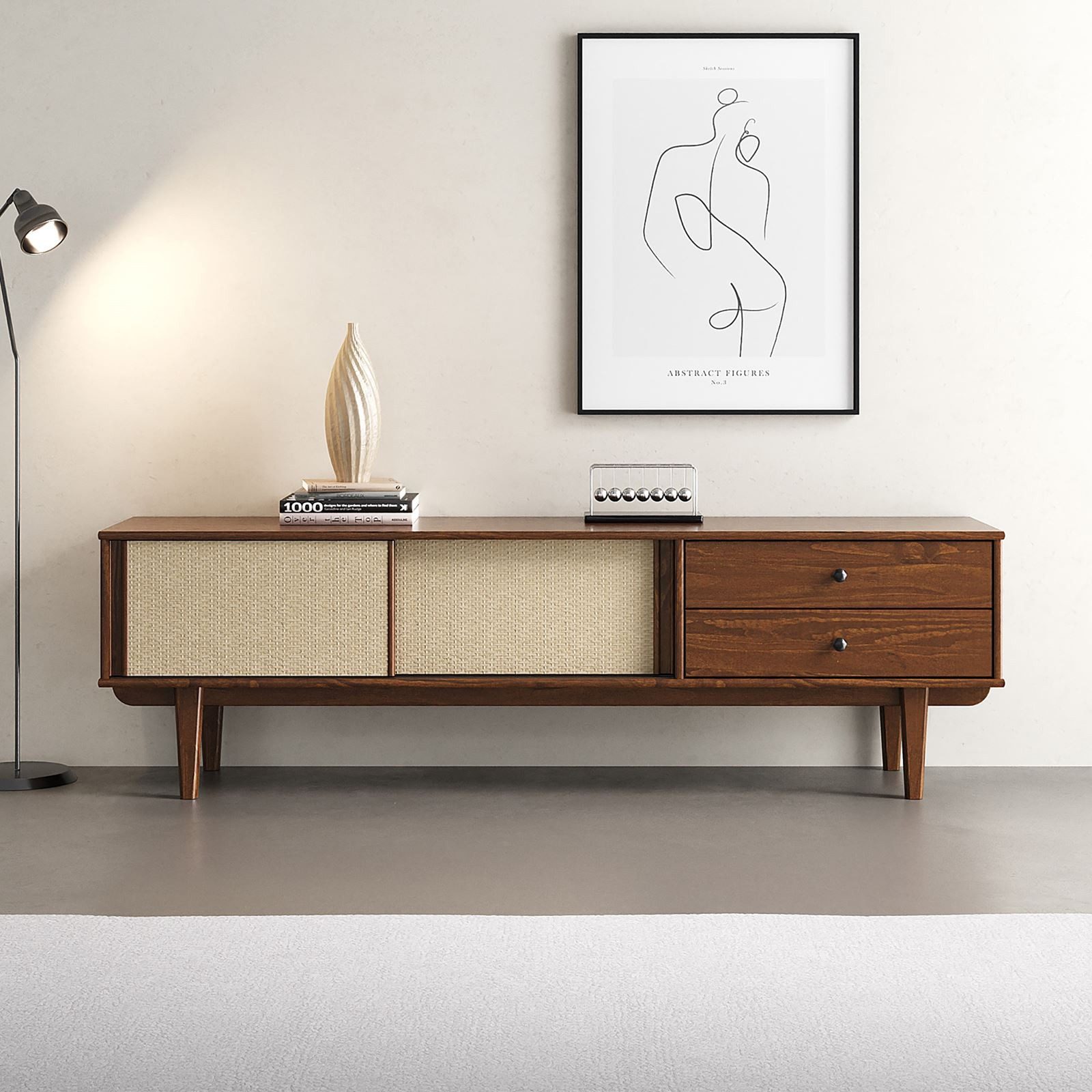 IDIMEX Lowboard SIMONA, TV Board für 75" mit Rattan Geflecht aus Massivholz günstig online kaufen