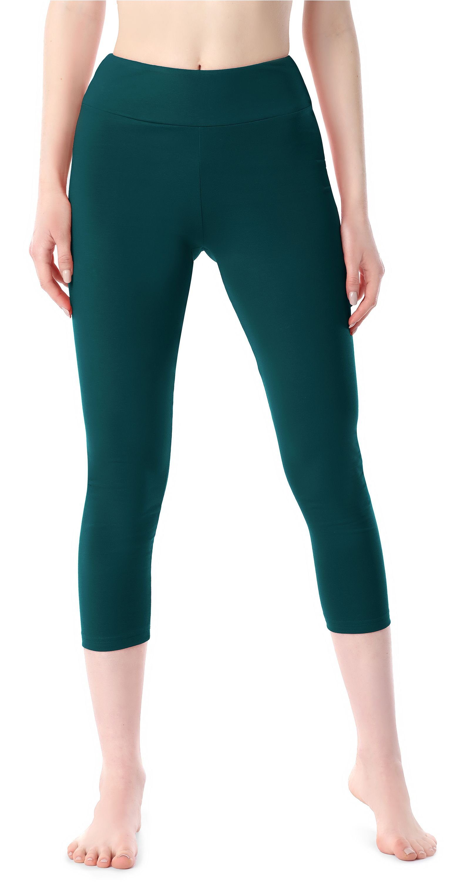 Merry Style Leggings Damen 3/4 Capri Leggings aus Baumwolle MS10-430 (1-tlg) elastischer Bund Smaragdgrün
