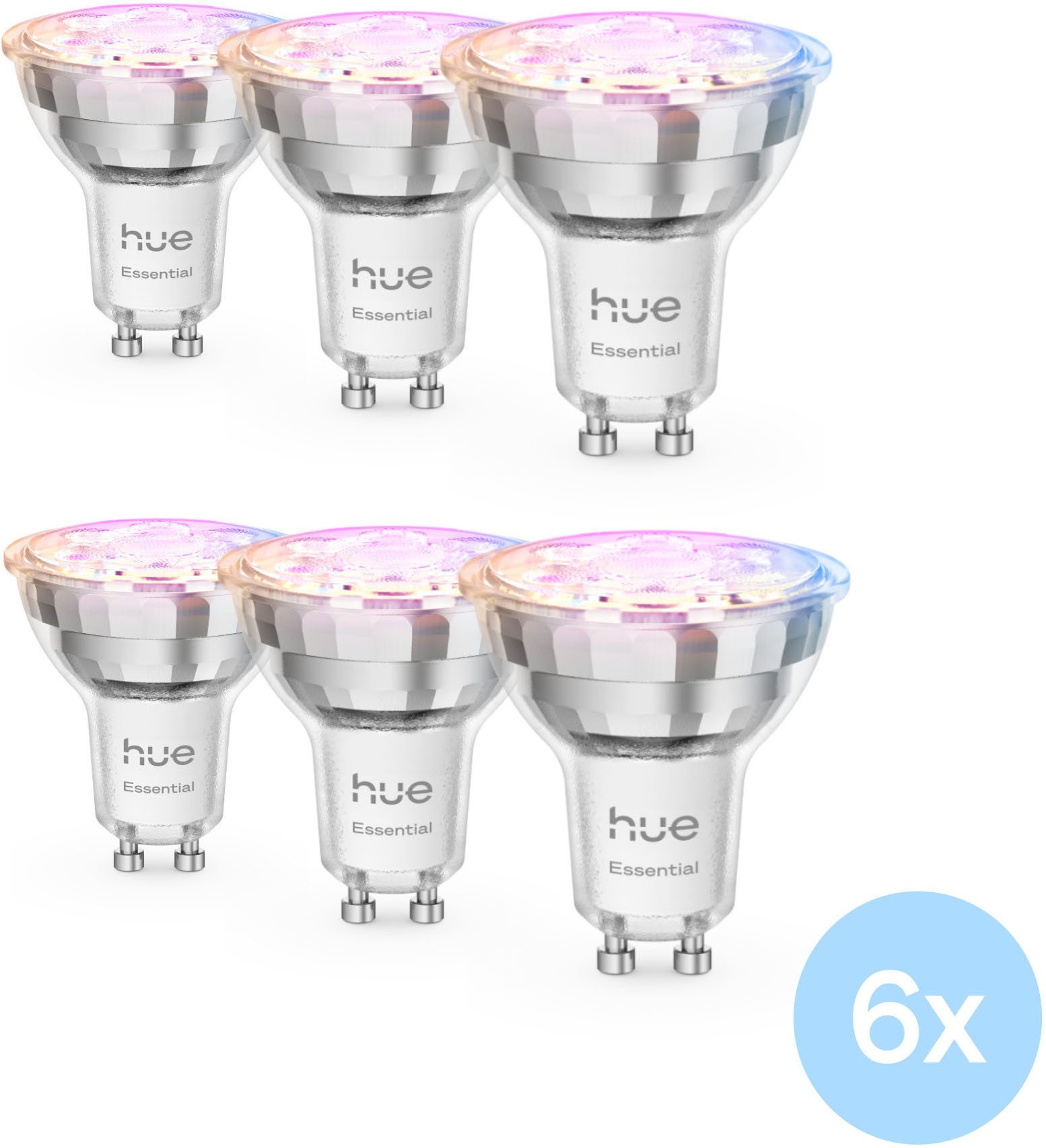 Philips Hue LED-Leuchtmittel Essential White & Color Ambiance smarte Lampe, GU10, 6 St., Farbwechsler