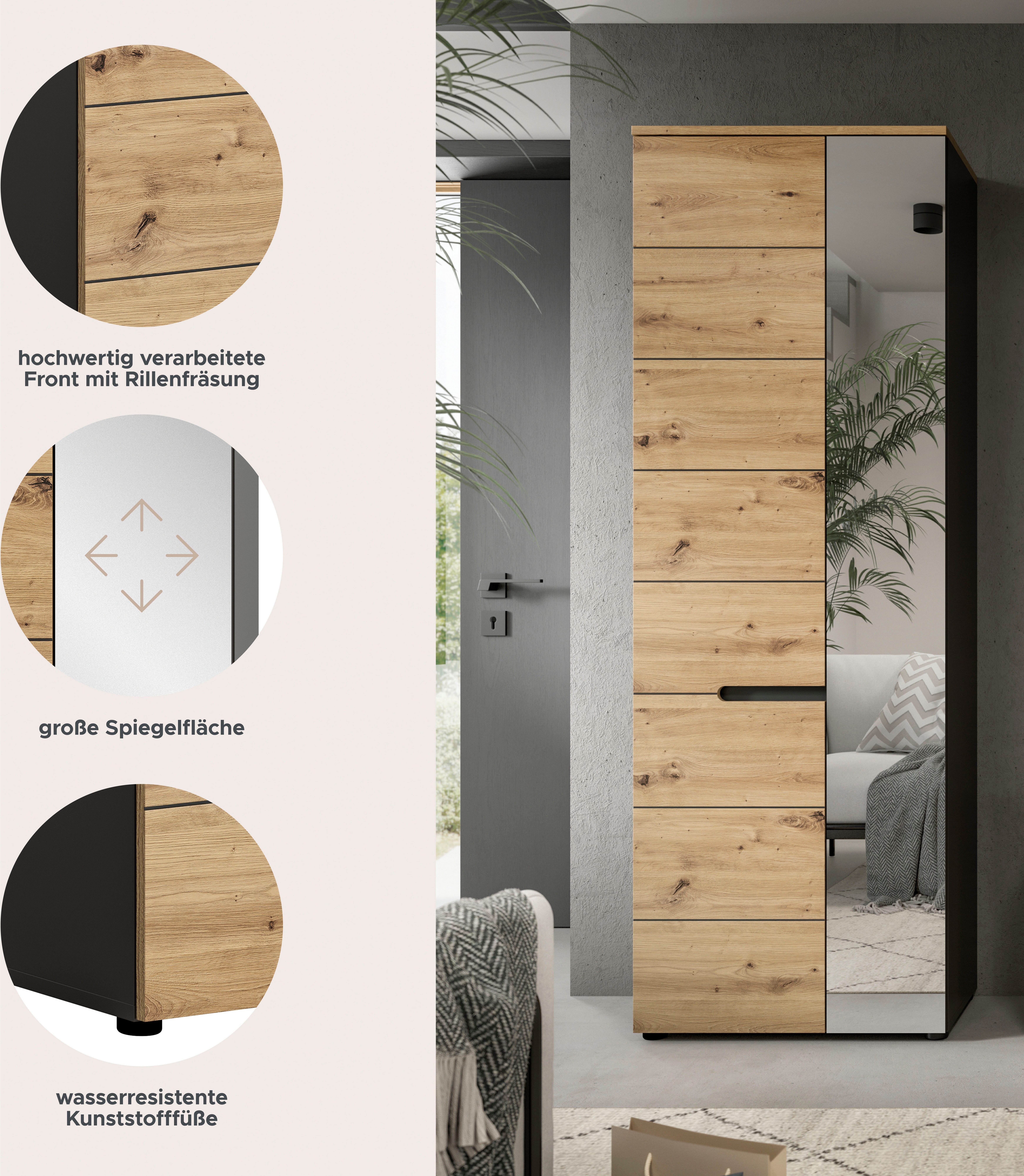 Home affaire Garderobenschrank REHAT, TOPSELLER!, Höhe 190cm, 2 Türen, 6 Fächer, 1 Kleiderstange (1-St., in verschiedenen Farben erhältlich) Garderobe, Flurschrank, Dielenschrank, Kleiderschrank, Garderobenmöbel