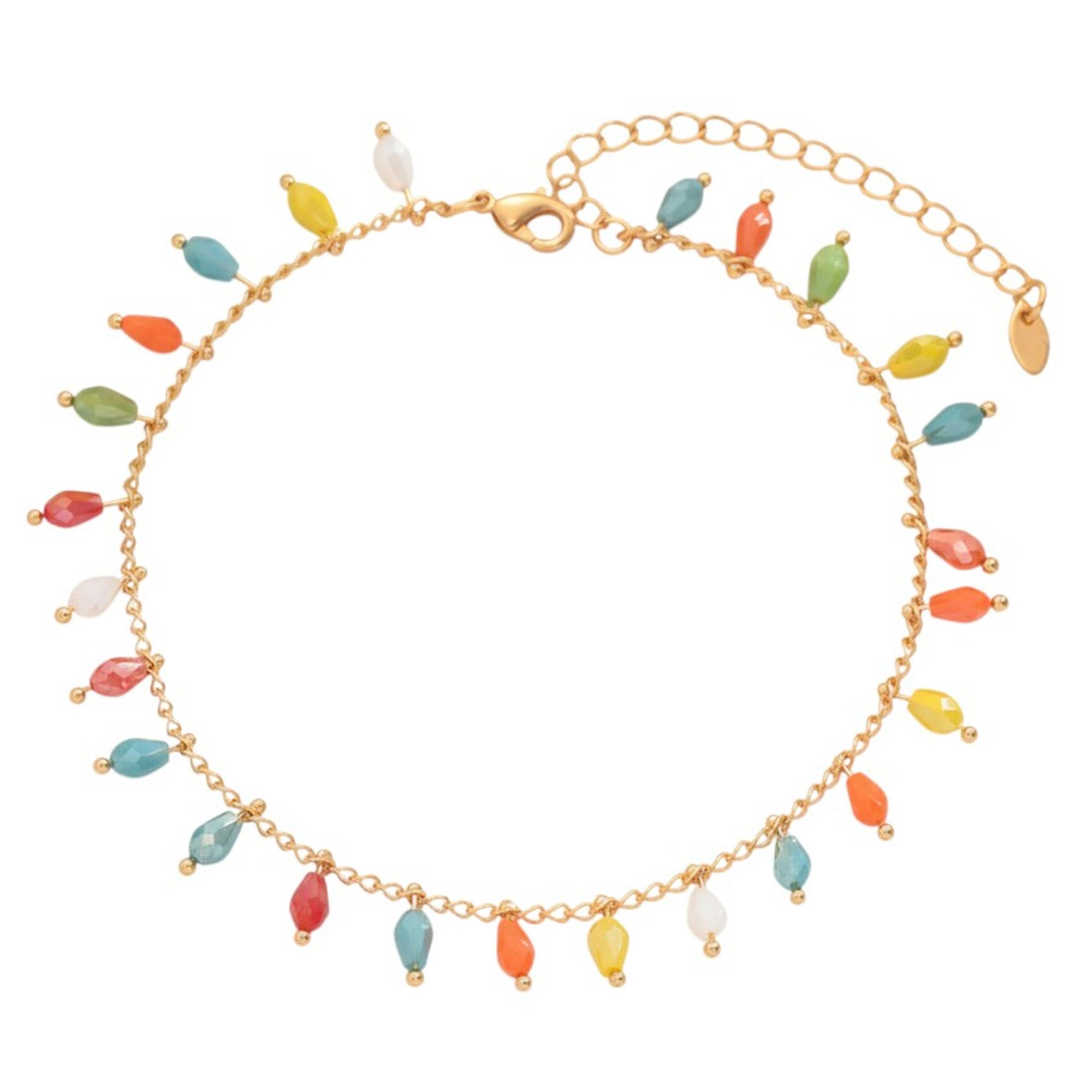 KARMA Fußkette mit Anhänger Fußkettchen Glasperlen bunt Gold 21 cm modern (Perlenfußkette, Strand Abendmode Accessoires), filigrane Fusskette Fußschmuck Urlaub