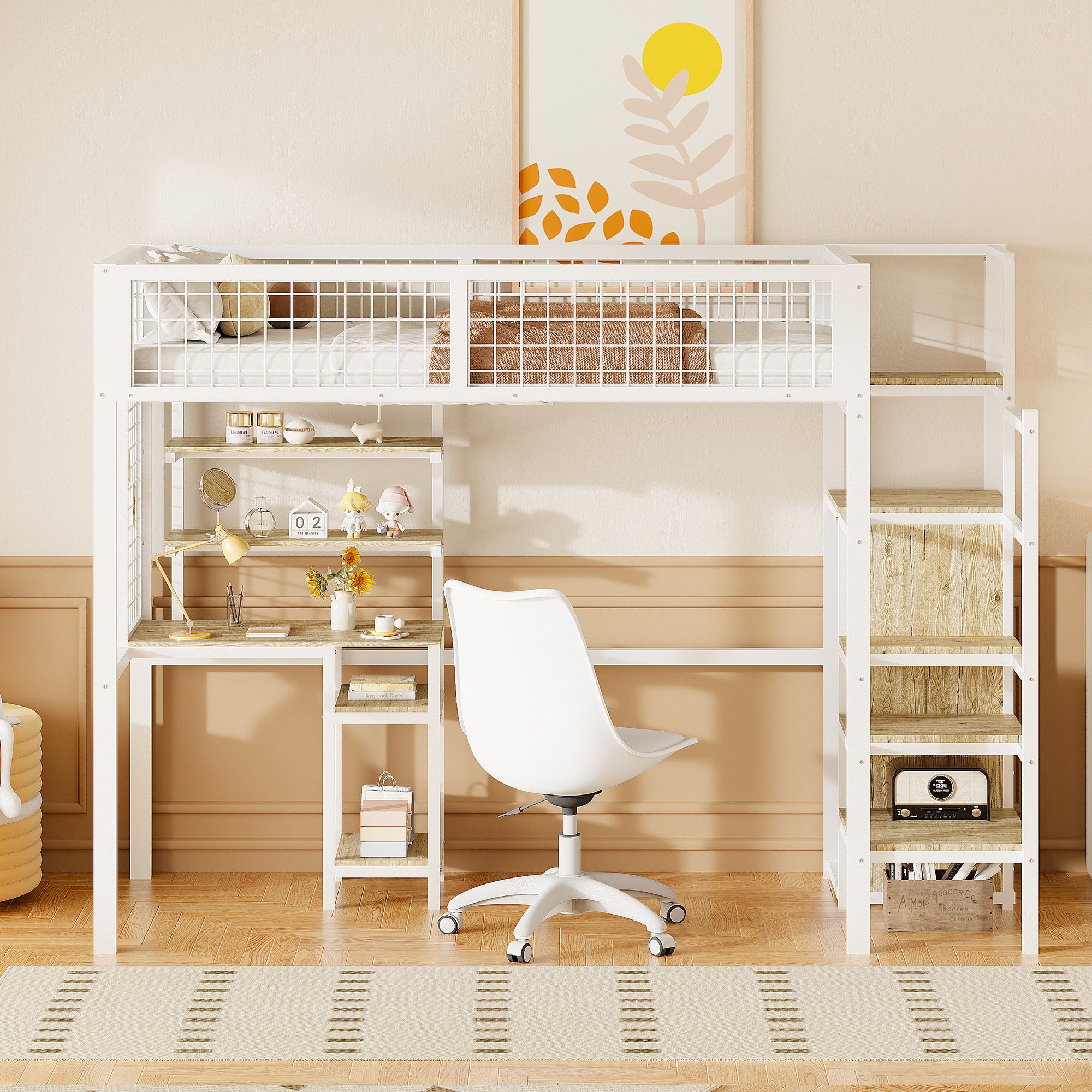 Flieks Hochbett Kinderbett 90x200cm mit Tisch/Leiter/Regal/Kleiderschrank günstig online kaufen