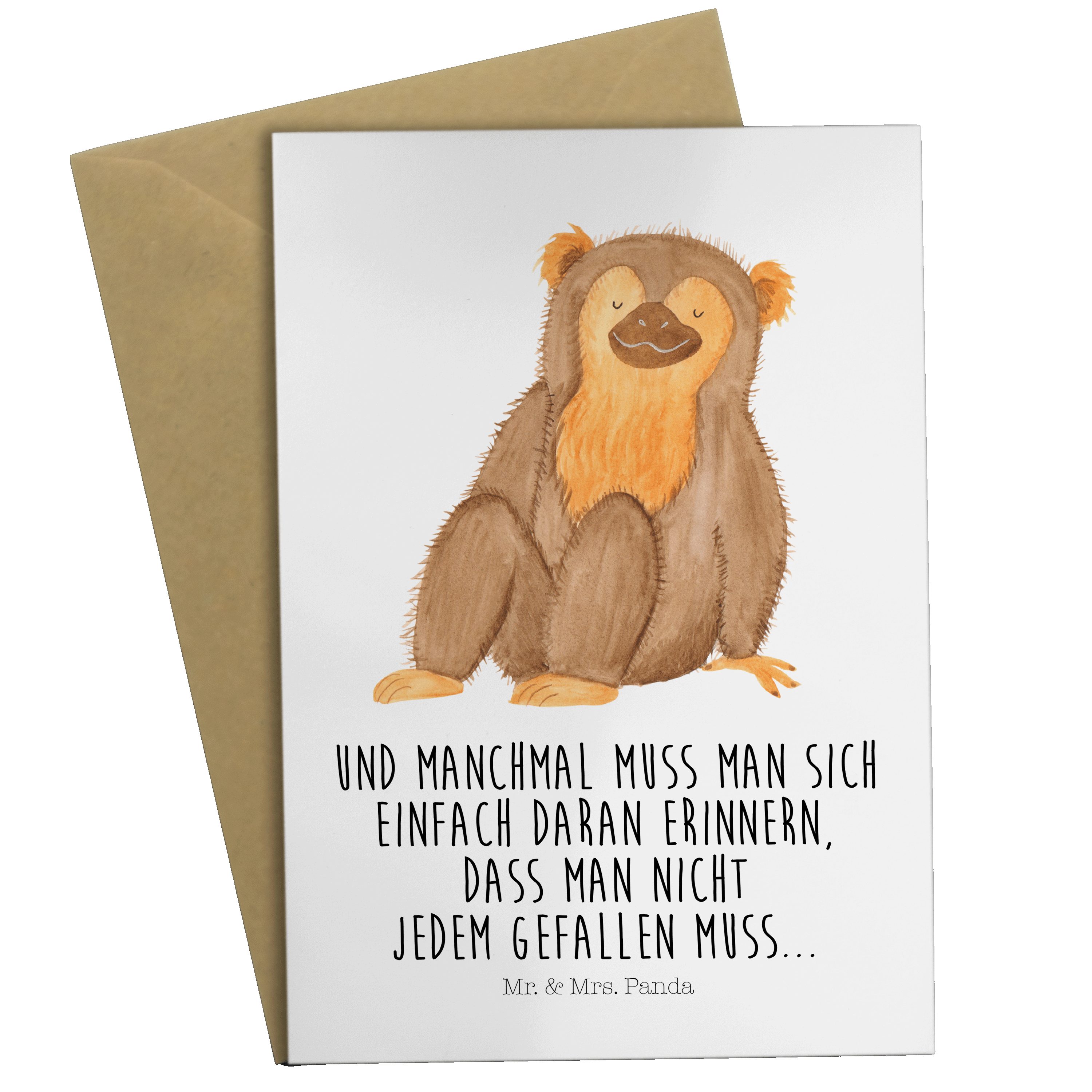 Mr. & Mrs. Panda Grußkarte Affe - Weiß - Geschenk, Karte, Klappkarte, Selbstbewusstsein, Glückwu