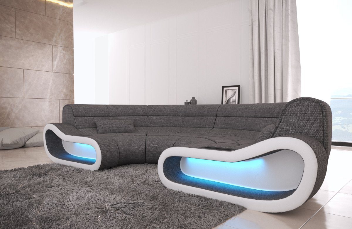 LED, Dreams ergonomischer Stoff Ecksofa Polstersofa mit Rückenlehne Polster Concept Couch Designersofa Bigsofa mit H5 Sofa, Stoffsofa Sofa Grau-Weiss