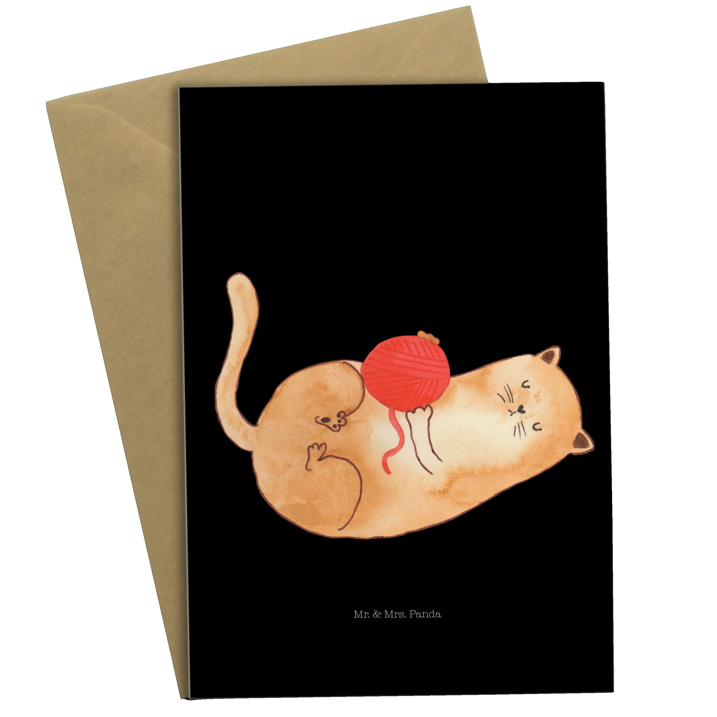 Geschenk, süß, Cats, Katzen Schwarz Wollknäul Grußkarte Mrs. Mr. - Panda - Katzendeko, Wollknä &