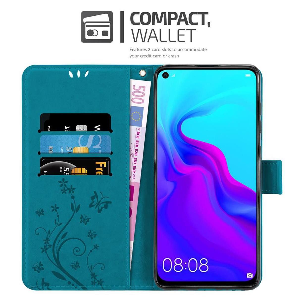 Cadorabo Handyhülle für Huawei NOVA 4 Hülle Huawei NOVA 4, Hülle Schutzhülle Blumen Flower mit Standfunktion Kartenfach Magnet