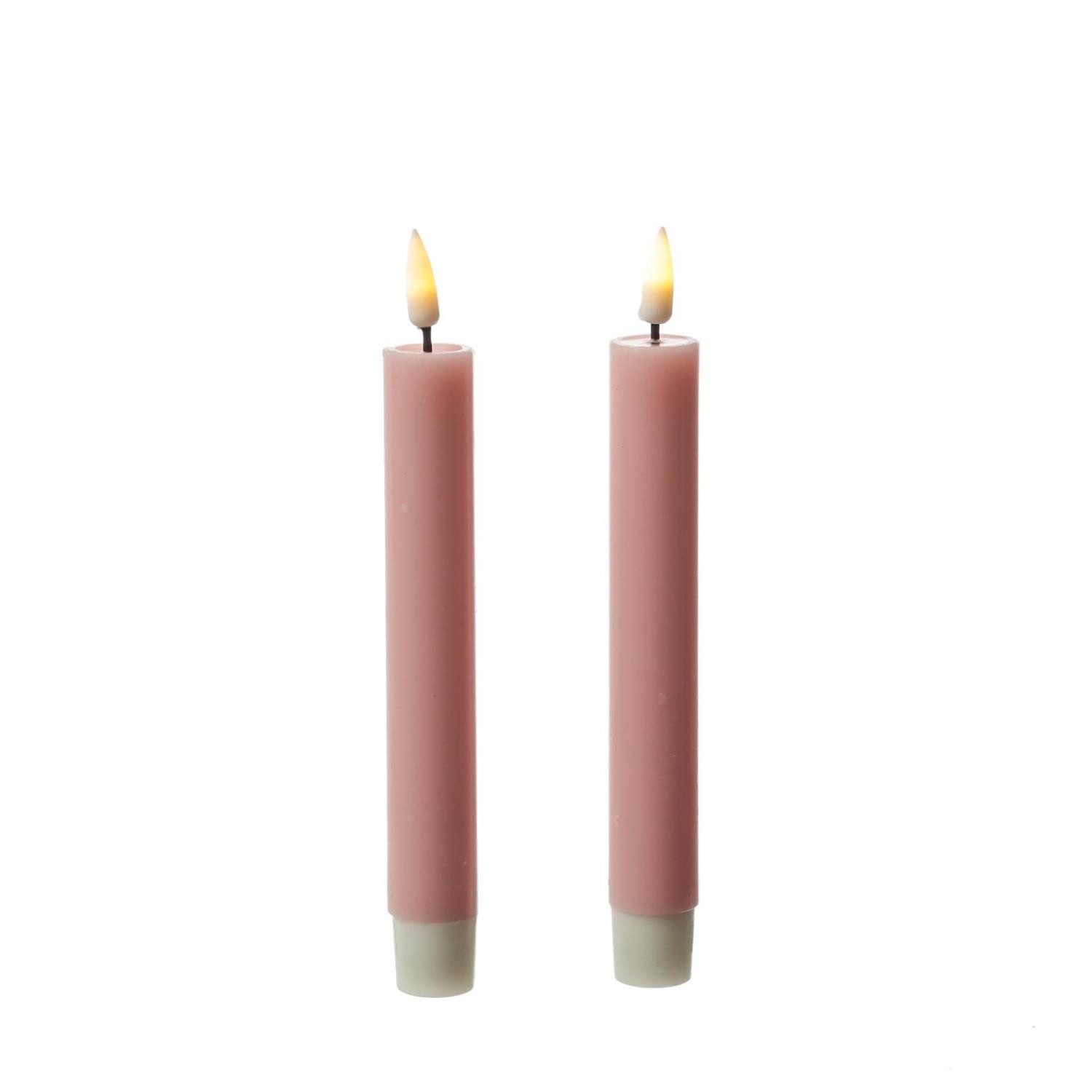 Deluxe Homeart LED-Kerze LED Stabkerzen Mia Tafelkerzen Echtwachs flackernd H: 15cm rosa 2Stk (2-tlg)