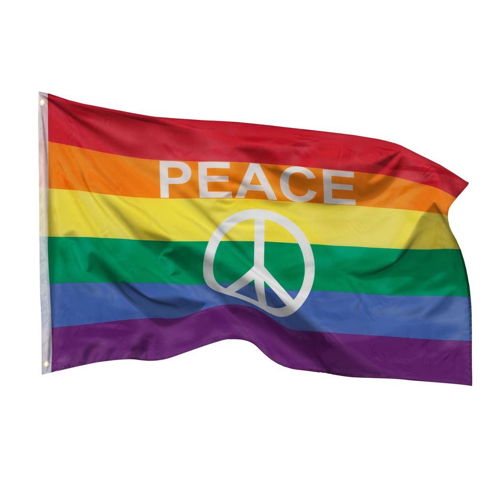PHENO FLAGS Flagge Peace Flagge 90 x 150 cm Fahne Frieden Regenbogen (Hissflagge für Fahnenmast), Inkl. 2 Messing Ösen