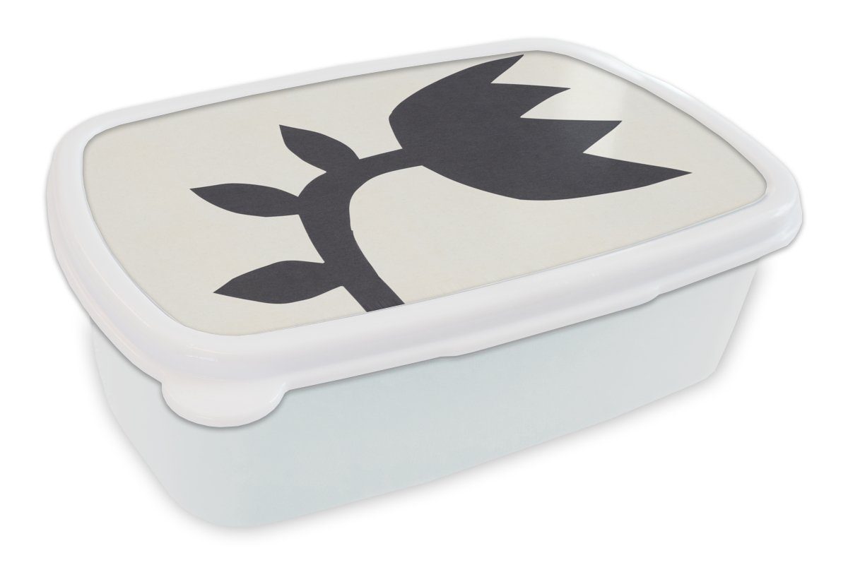 MuchoWow Lunchbox Tulpen - Schwarz - Weiß - Blumen, Kunststoff, (2-tlg), Brotbox für Kinder und Erwachsene, Brotdose, für Jungs und Mädchen