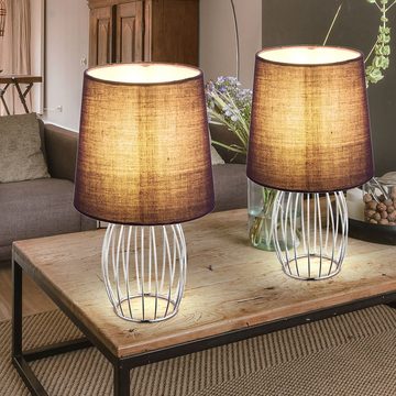 etc-shop LED Tischleuchte, Leuchtmittel inklusive, Warmweiß, Schreib Tisch Lampe lila Wohn Arbeits Zimmer Textil Lese-