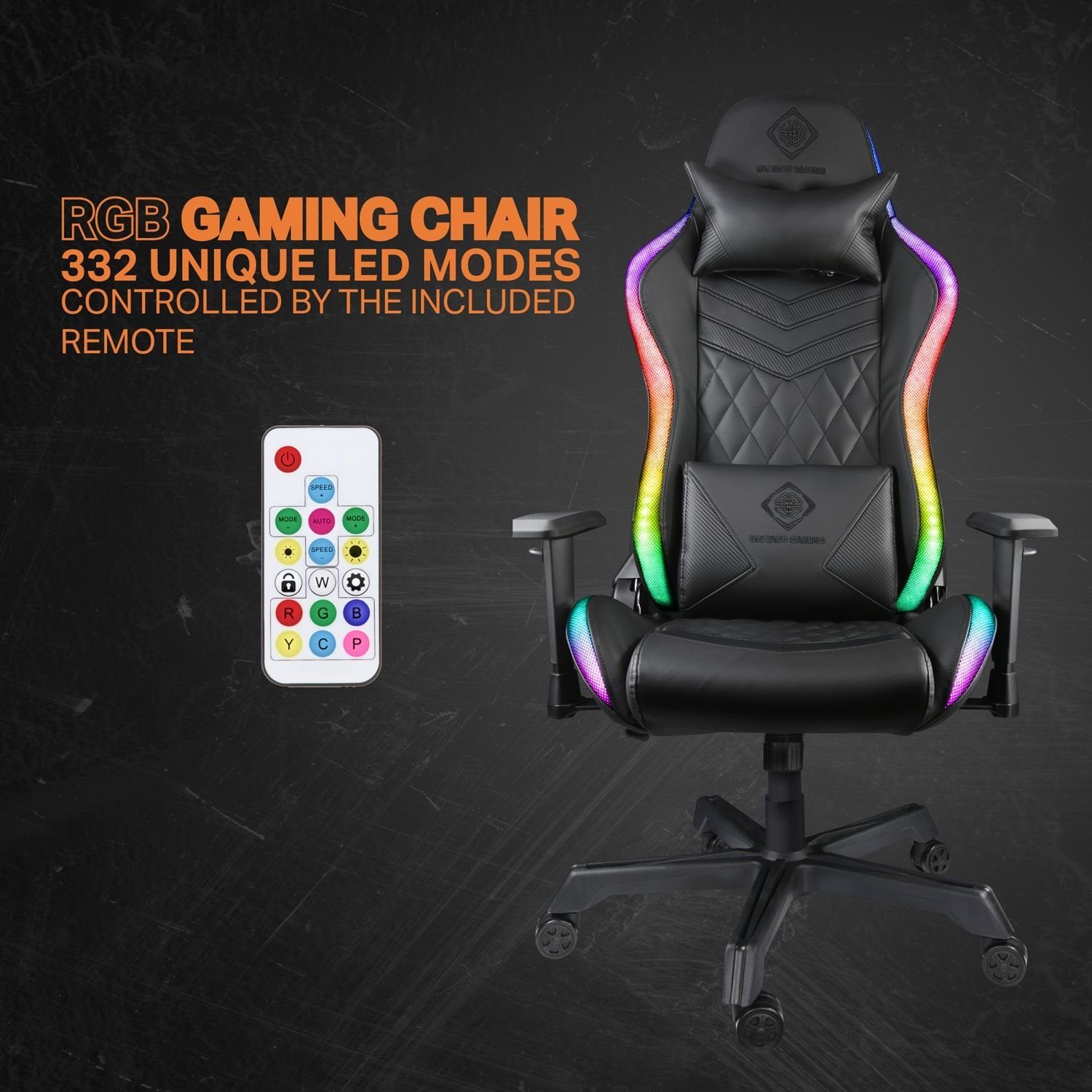 schwarz Beleuchtung Gaming Gaming-Stuhl RGB (kein Stuhl DELTACO Herstellergarantie Jahre Kunstleder Set), 5 Nackenkissen inkl. GAM-080