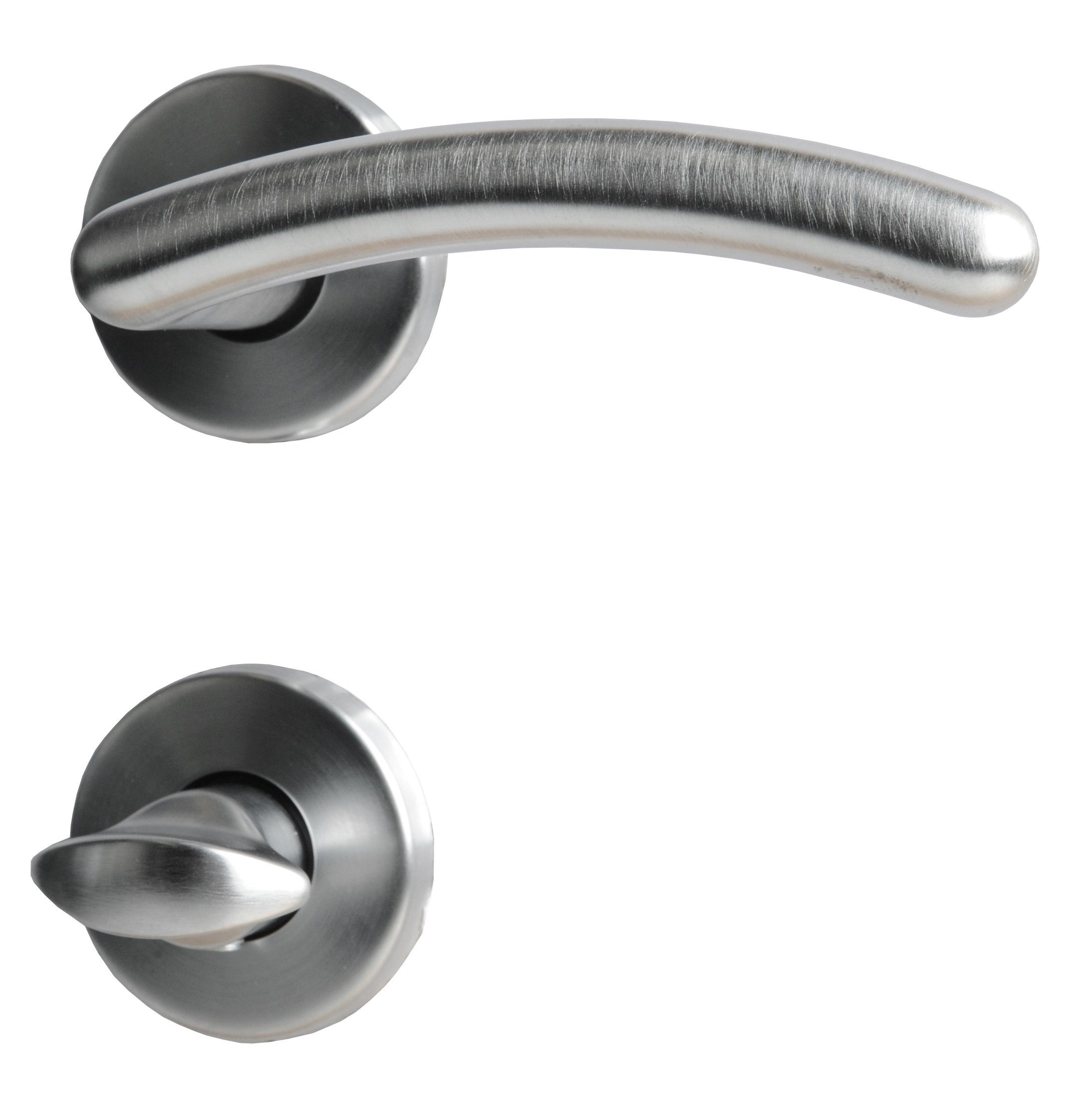 Alpertec Türbeschlag Rosettengarnitur L17/A116 für Bad-WC-Türen, inkl. WC-Riegel (1 St), Messing Chrom satinier