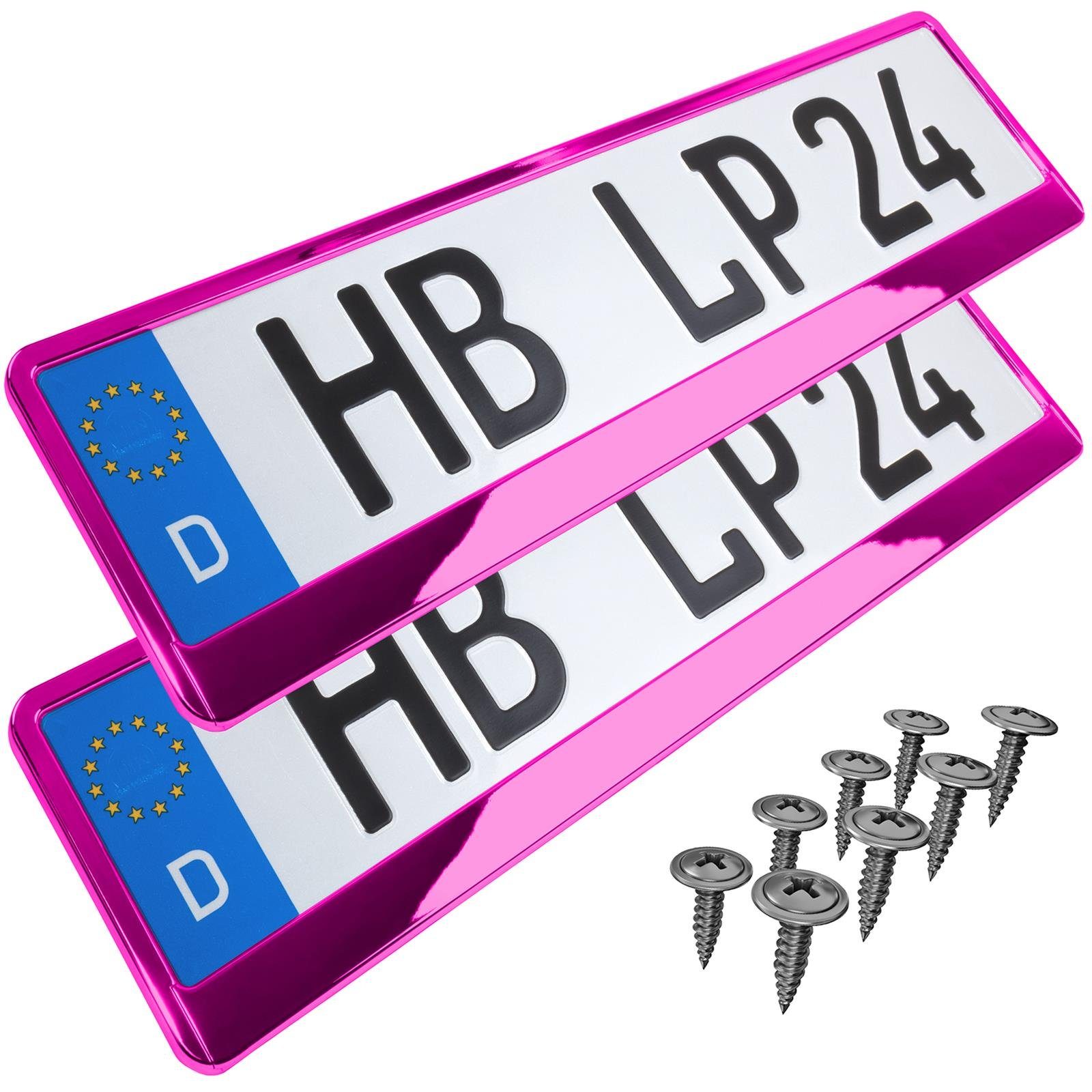 L & P Car Design Kennzeichenhalter für Auto Pink-Chrom Kennzeichenhalterung