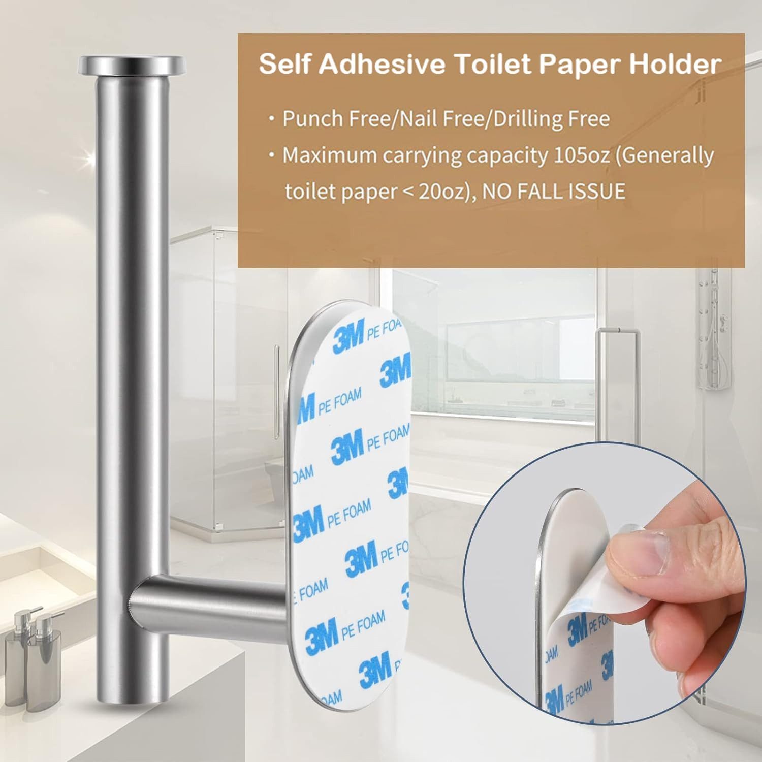 Refined Living Toilettenpapierhalter ohne Bohren Klopapierhalter selbstklebend, Edelstahl, für Bad Küche (WC Rollenhalter, Edelstahl WC Halter, Papierrollenhalt – Bild 5 von 5