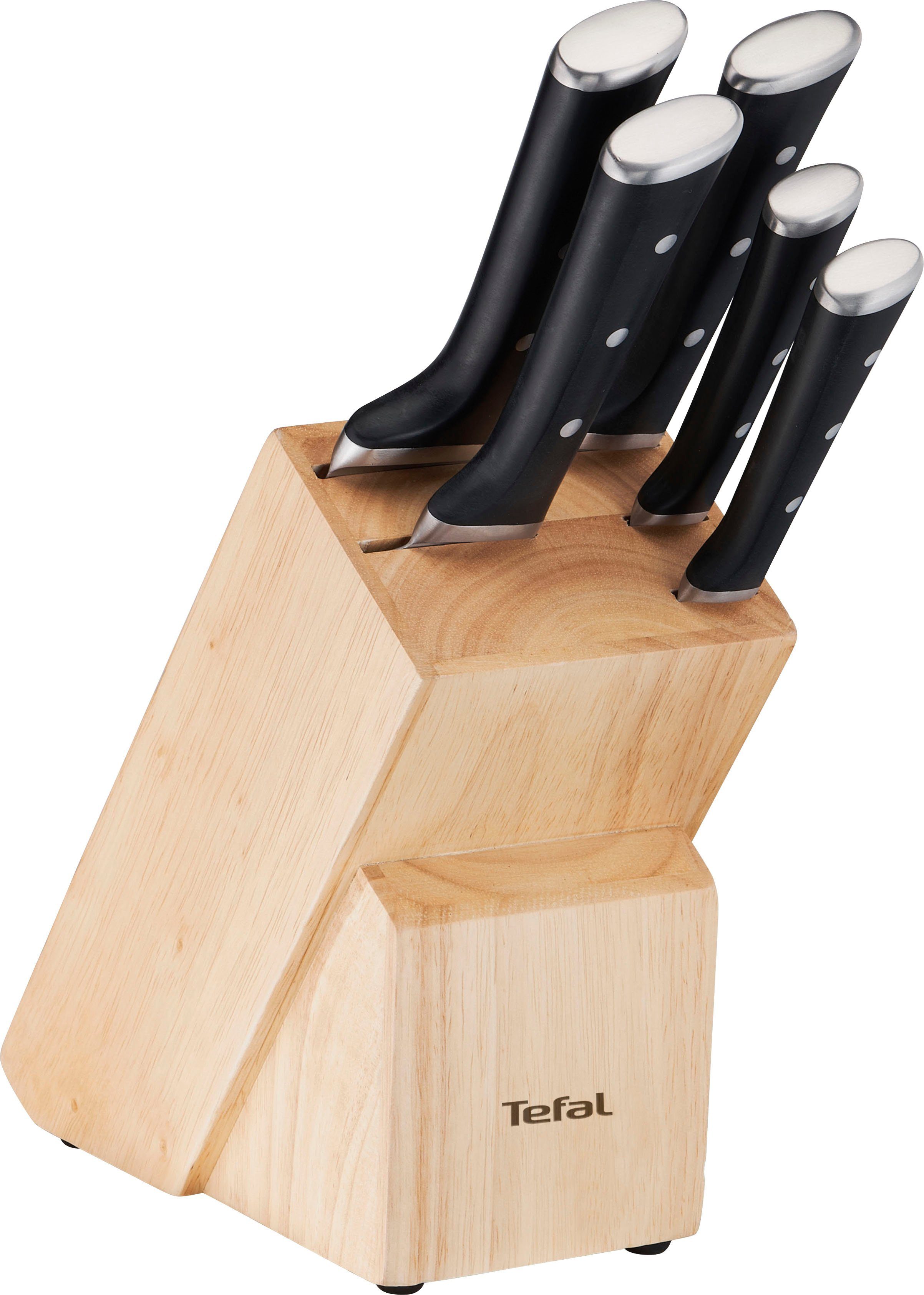 Tefal Messerblock Ice Force (6tlg), Eishärtung, dauerhafte Leistungsstärke, formschön, Edelstahl/Holz