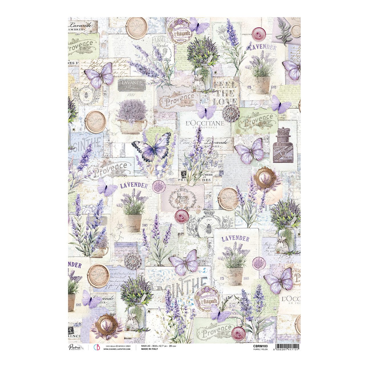 Ciao Bella Seidenpapier Morning Provence - Purple Fields, DIN A3