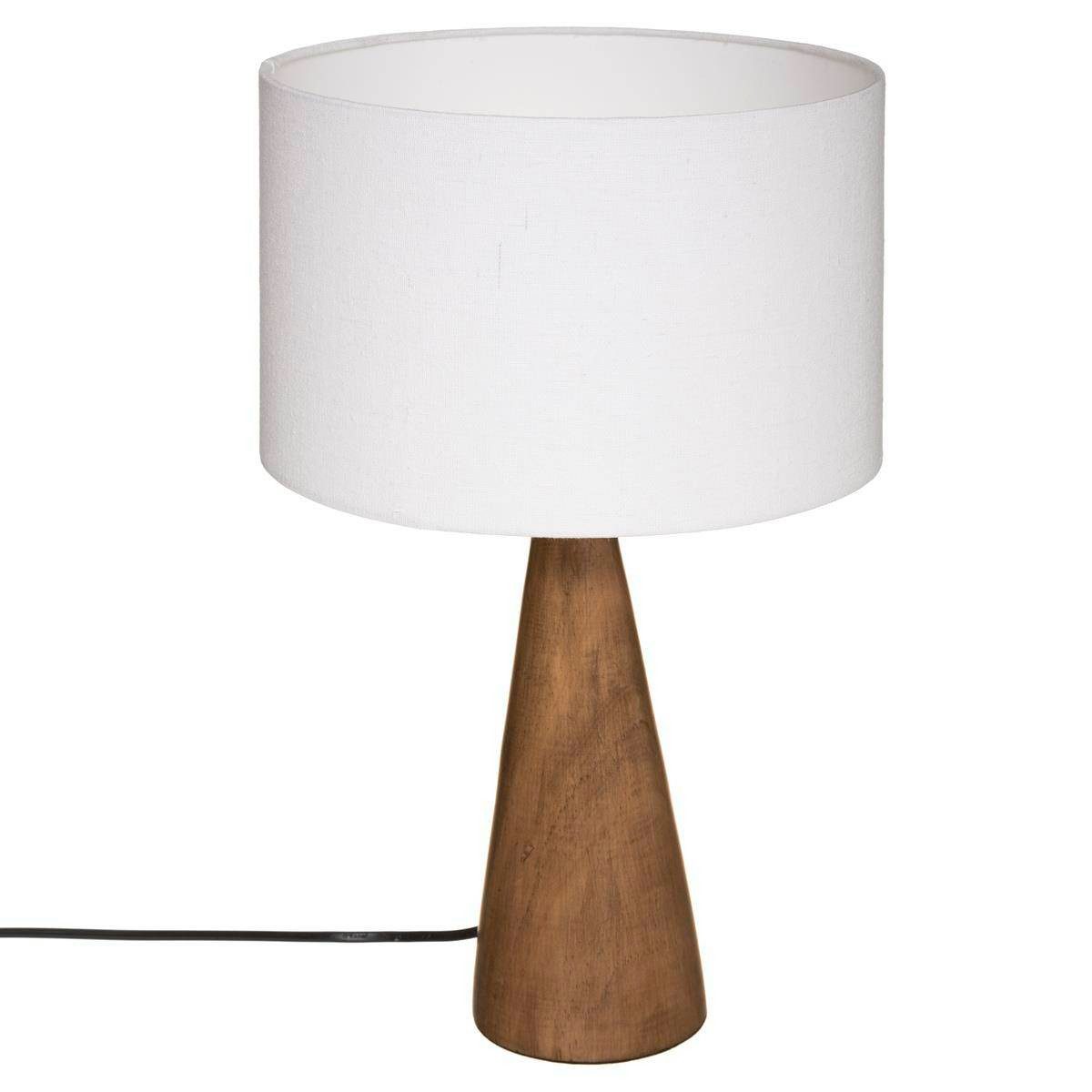 Atmosphera Créateur d'intérieur Tischleuchte Nachtleuchte mit Holzsockel, weißer Lampenschirm, Ø 28 x 46 cm, Leuchte mit Dekofunktion, ohne Leuchtmittel