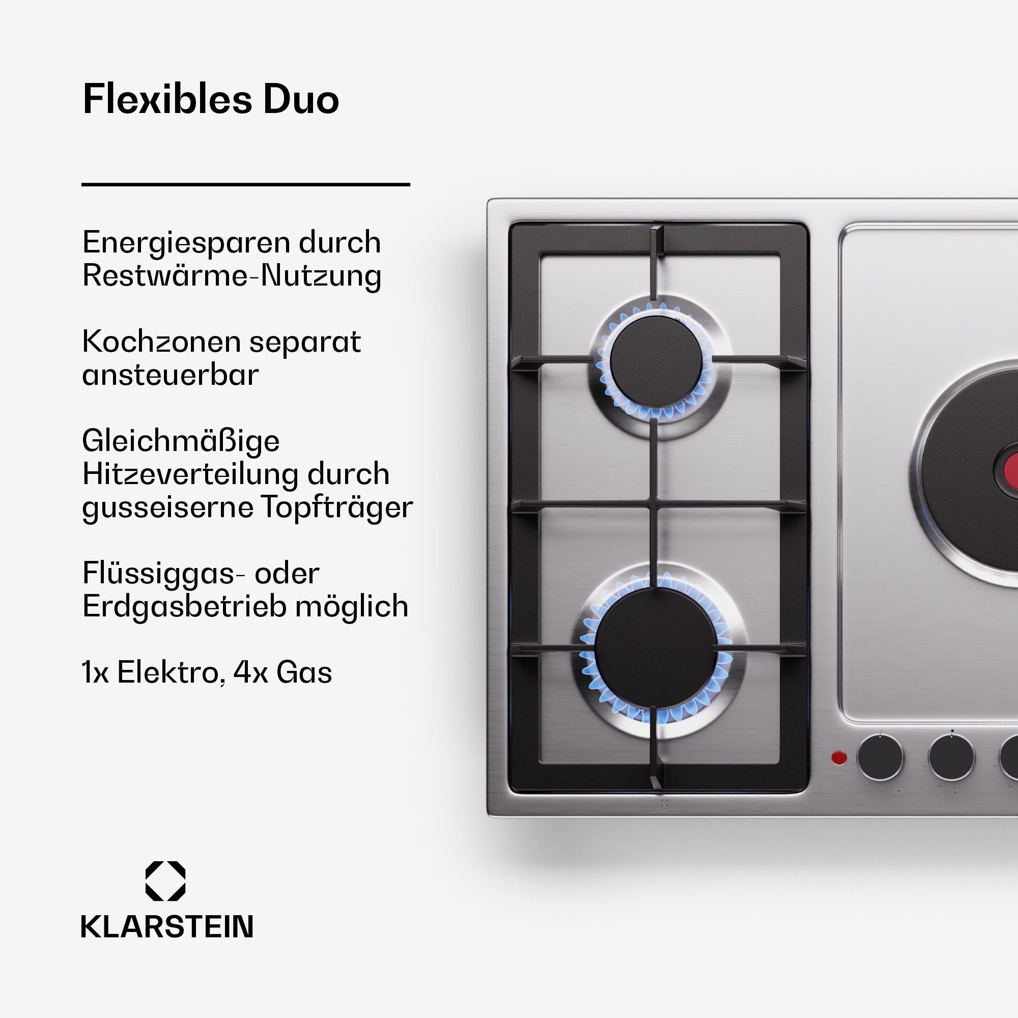 Klarstein Gas-Kochfeld MultiChef, Kochfelder Elektro Kochfeld Gas Hob 5 Zone