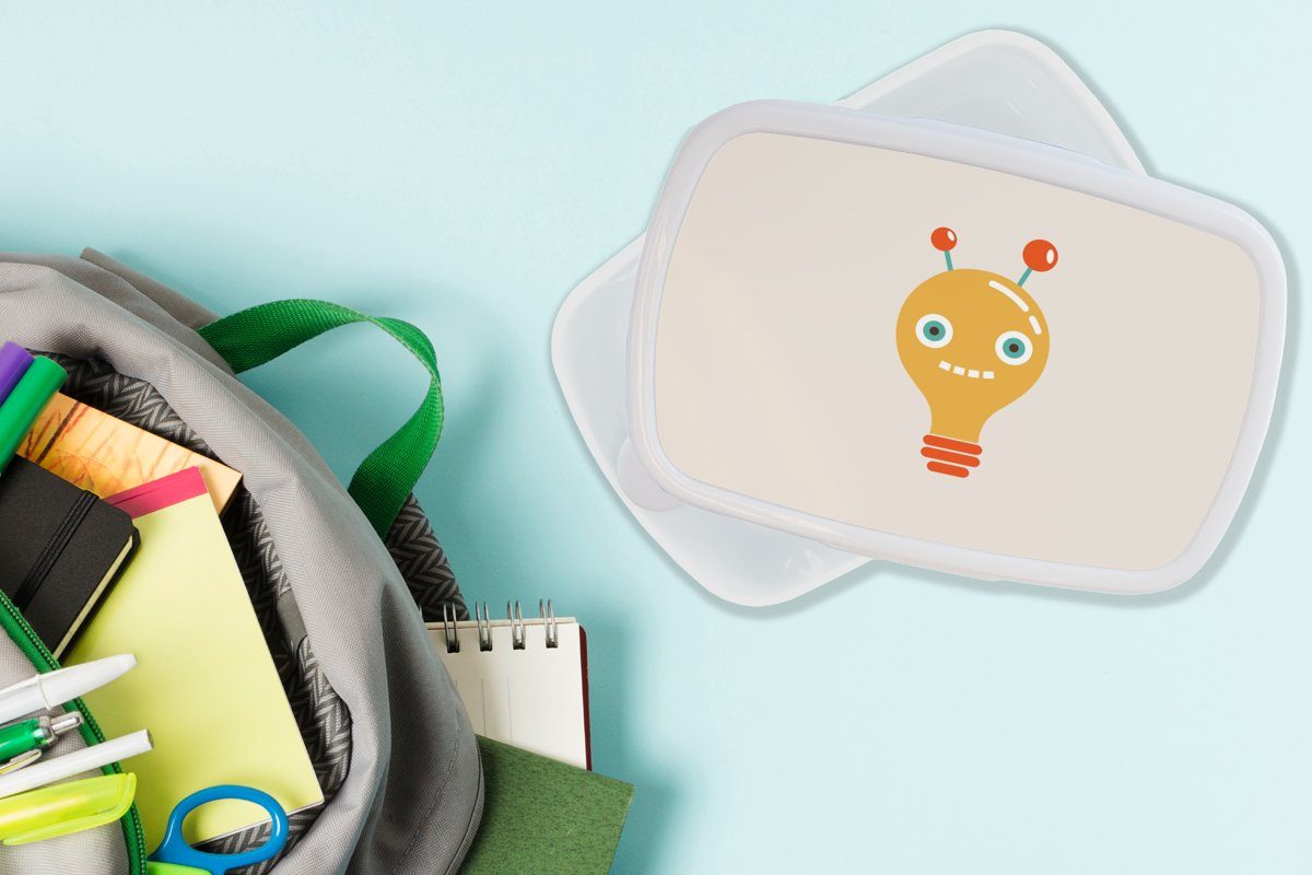 MuchoWow Lunchbox Roboter - Glühbirne Brotbox Kinder Brotdose, und - für Gesicht Mädchen Kinder, Jungs Erwachsene, - Kunststoff, - Antenne für weiß und (2-tlg)
