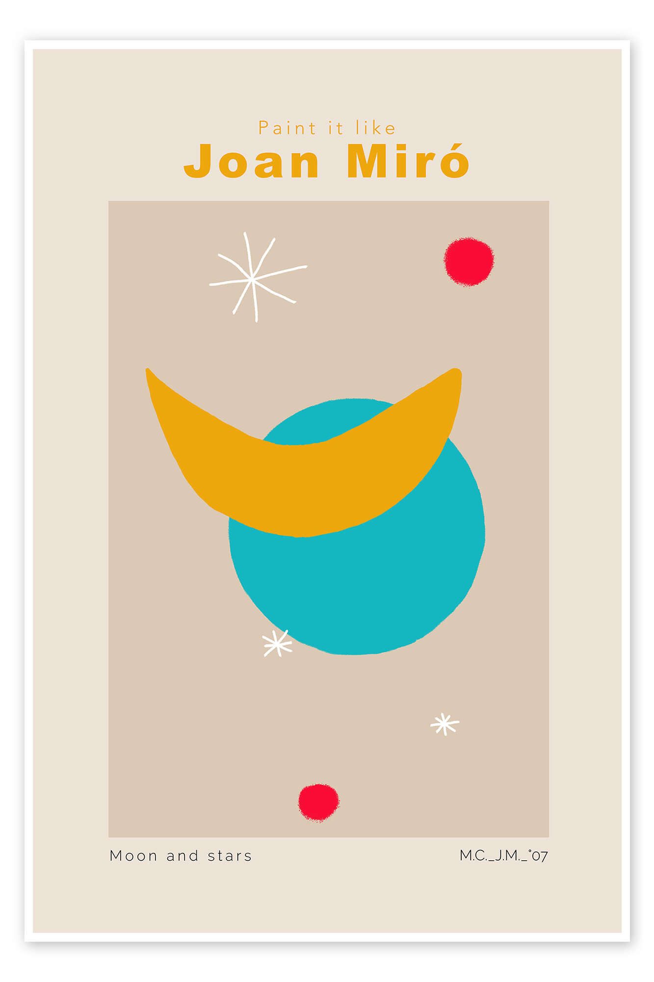 Posterlounge Wandbild Joan Miró - Moon and stars, Exhibition Posters, erhältlich als Poster, Leinwandbild, Wandsticker oder Acrylglasbild