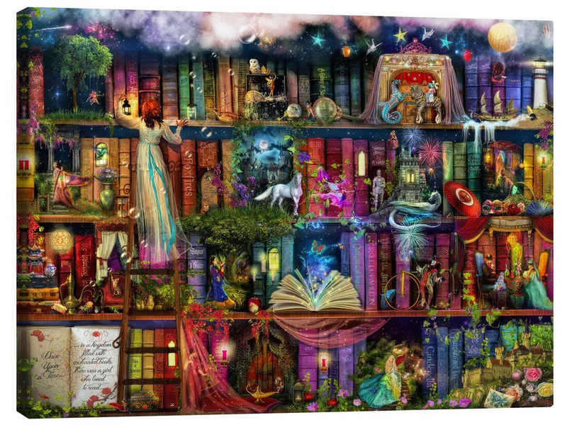 Posterlounge Leinwandbild Aimee Stewart, Das Bücherregal voller Märchen, Jungenzimmer Kindermotive