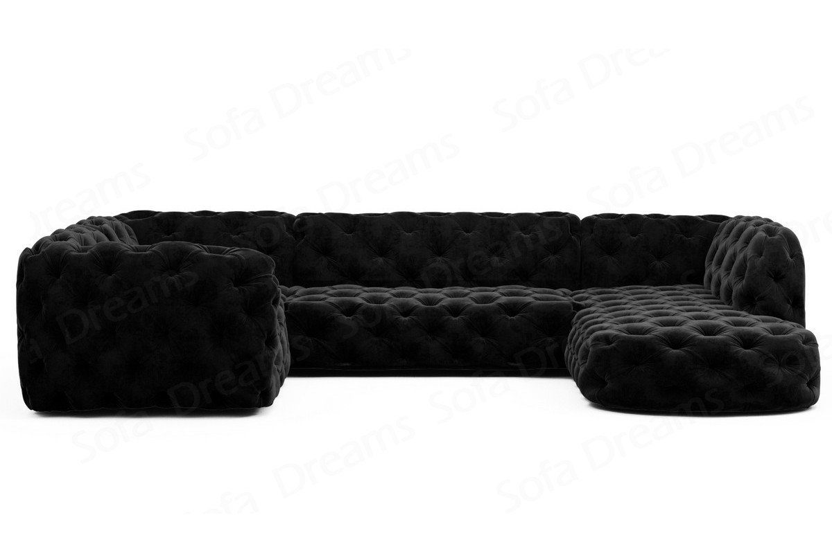 Sofa Couch schwarz95 U Design Dreams Wohnlandschaft Sofa Form Chesterfield Stoff Stil Couch Lanzarote Stoffsofa, im