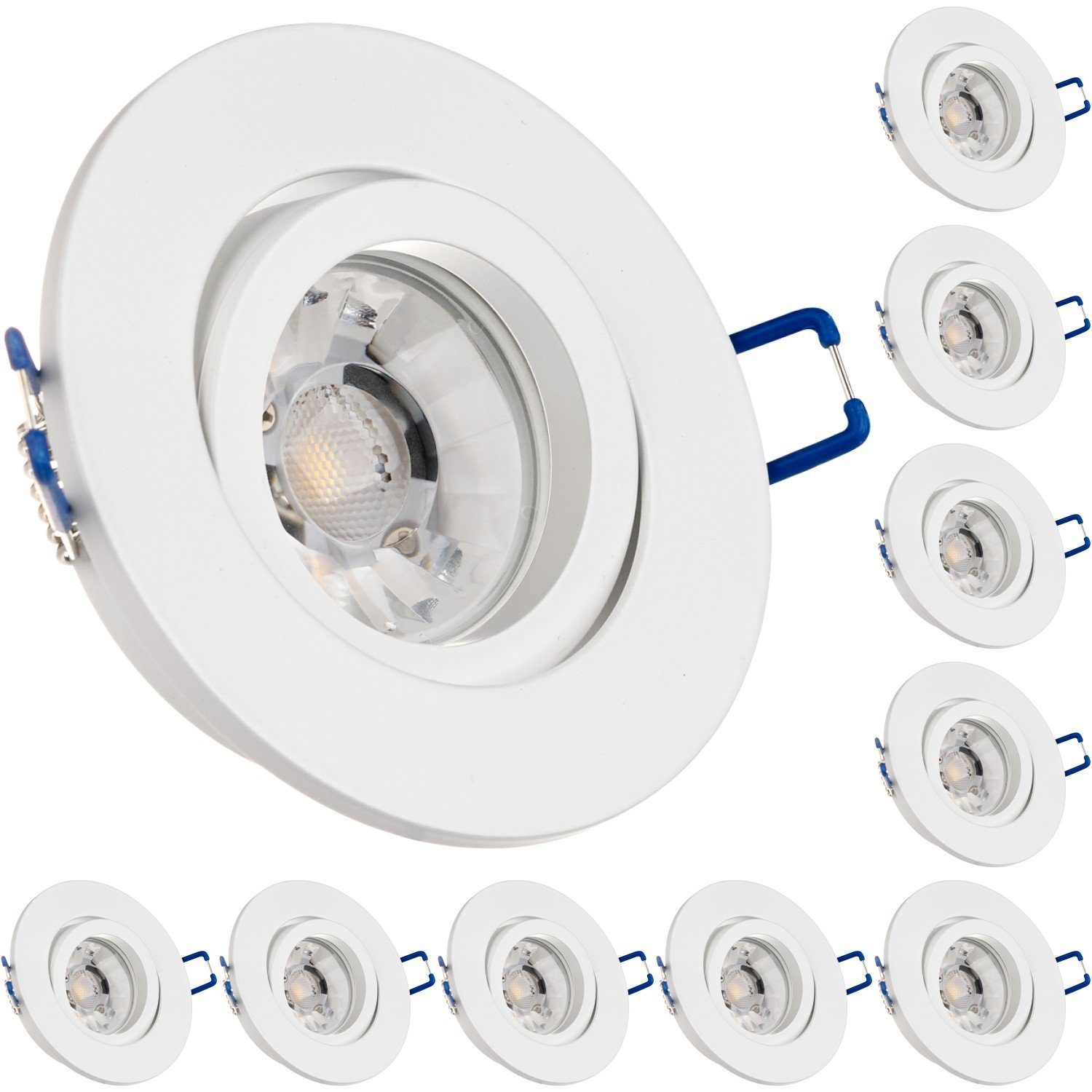 LEDANDO LED Einbaustrahler 10er Einbaustrahler LED Weiß die Mark GU10 für mit matt Spanndecke Set