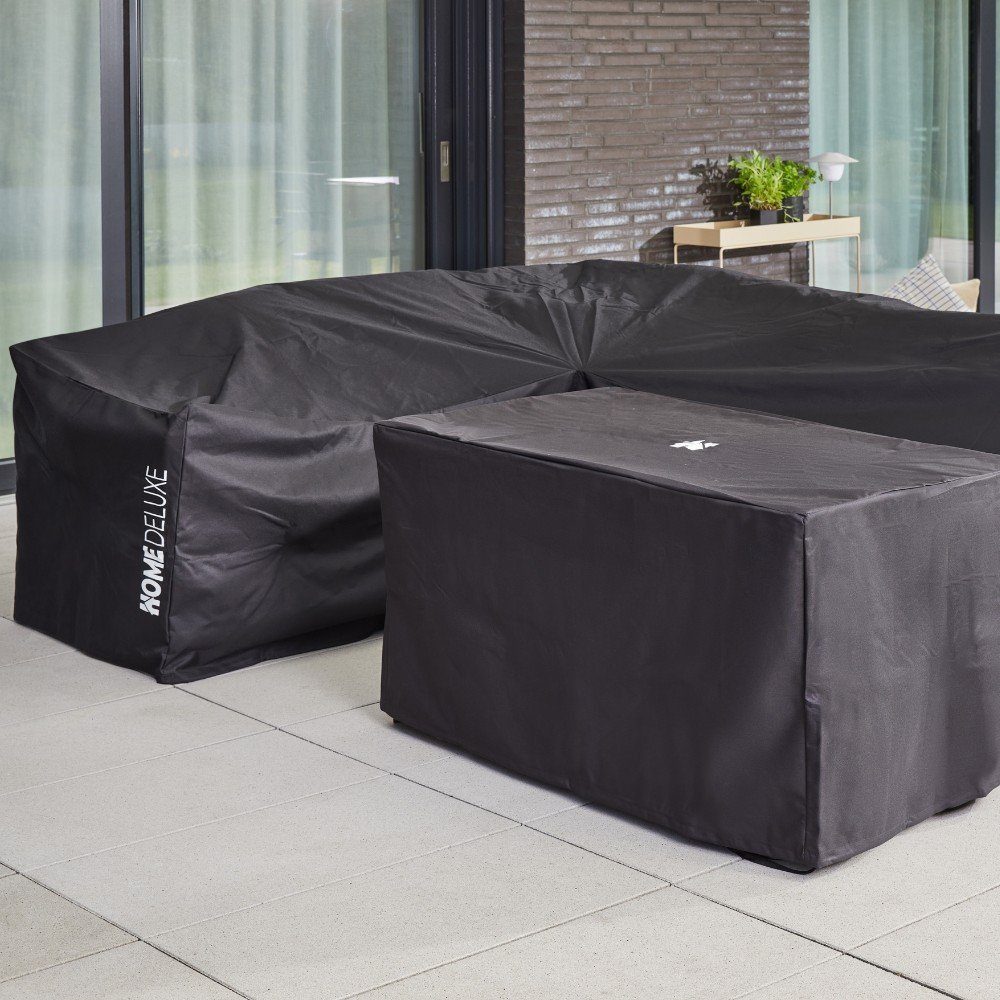 HOME DELUXE Sitzgruppe Rattan Sitzgruppe - BAHIA, (5-tlg., inkl. Hocker, Tisch mit Glasplatte und Sitzpolster), Rahmen aus leichtem, extrastabilem und rostfreiem Aluminium
