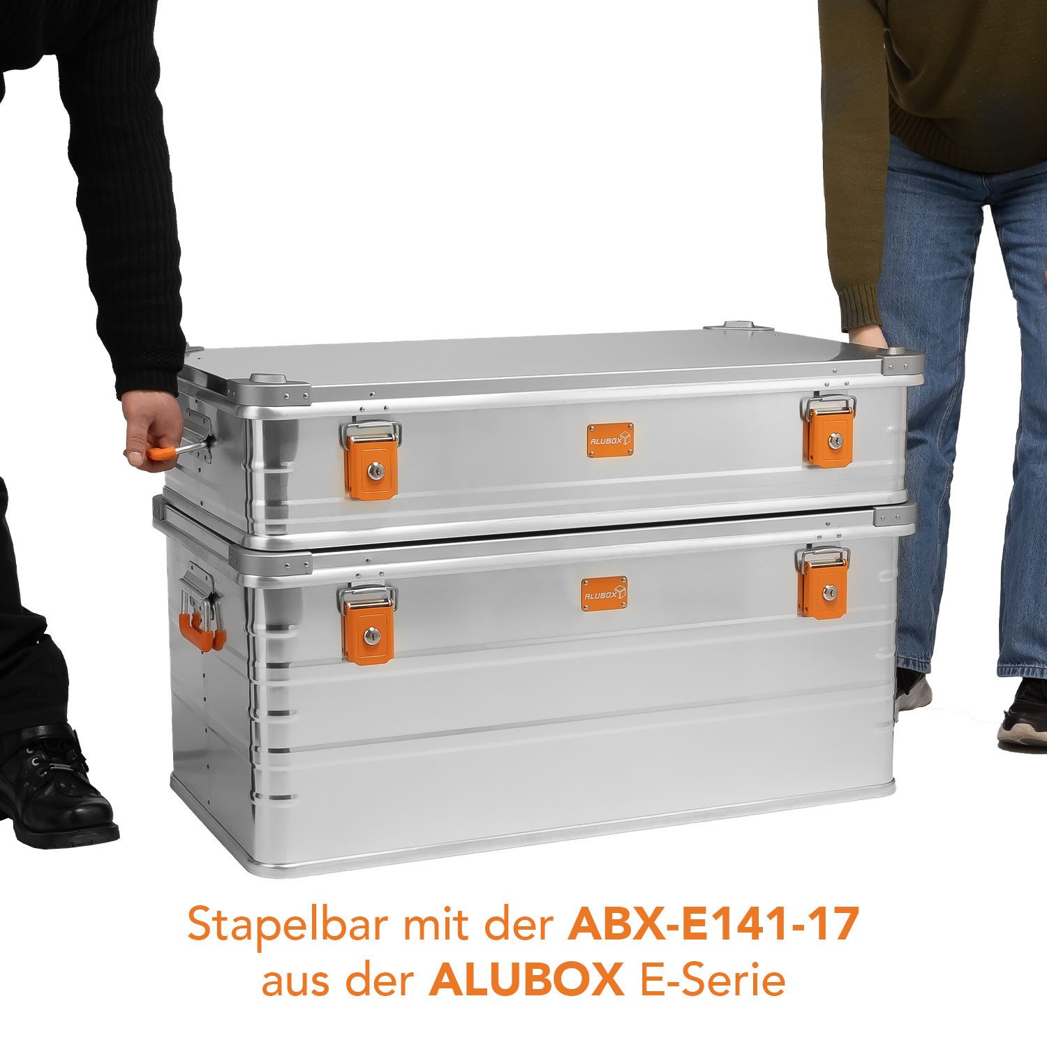 ALUBOX Aufbewahrungsbox Transportbox Alukiste inklusive Schlösser (stapelbar mit der 67 Liter Kiste), abschließbar - robuste Druckgussstapelecken - spritzwassergeschützt