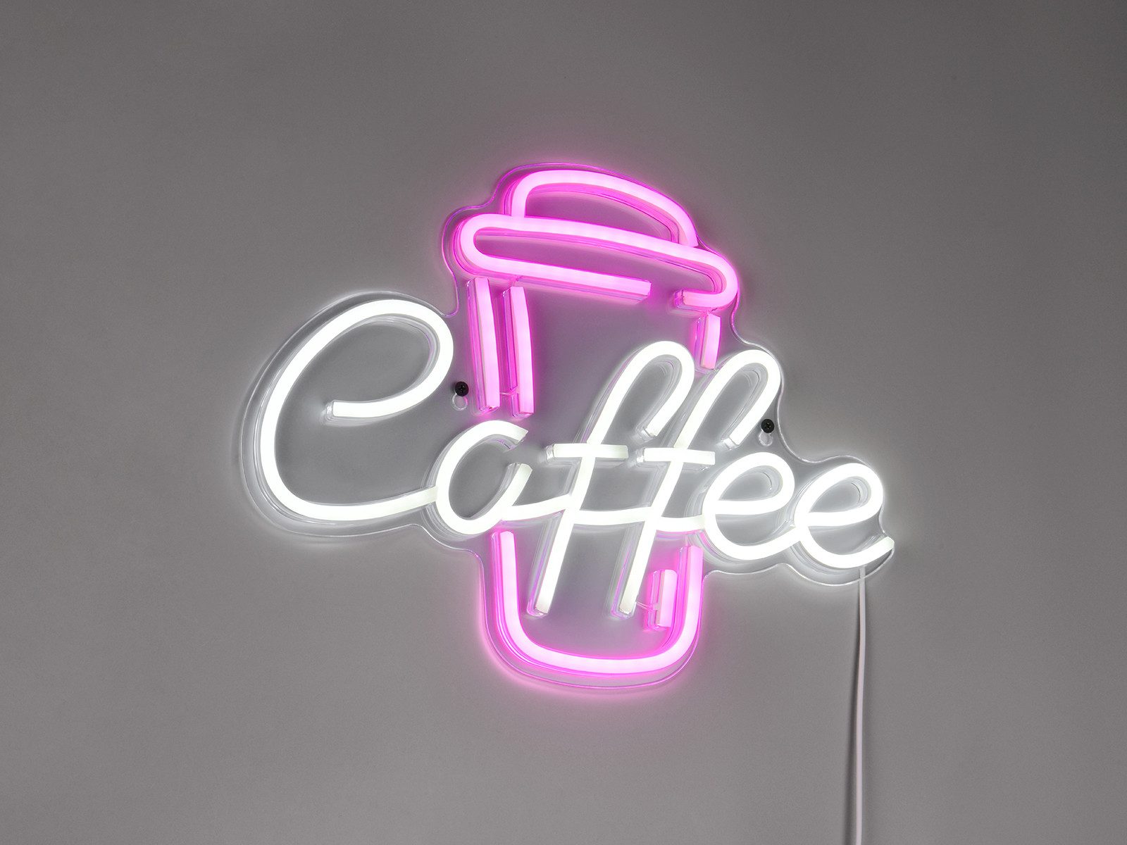 Reality Leuchten LED Dekolicht Flaches Neon-Schild Café, Breite 40cm, LED fest integriert, USB Dekoleuchte, Wand-Lampe Neonschrift mit Netzteil & Schalter