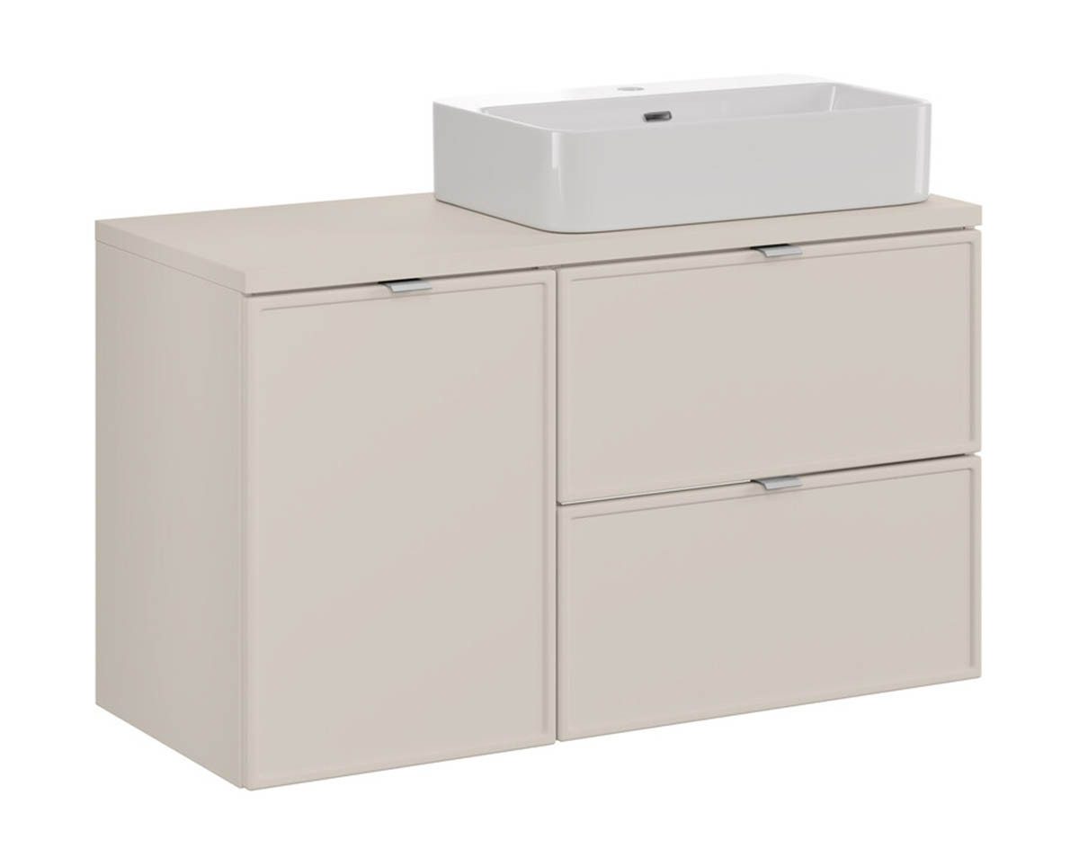 einfachgutemoebel Waschtisch-Set Bad Waschplatz BELEZA 100cm Schubfächer, Wäscheklappe, kaschmir, (Badmöbel Set, 1-St., Waschtisch Unterschrank)