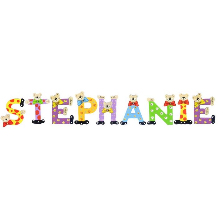 Playshoes Deko-Buchstaben (Set 9 St) Kinder Holz-Buchstaben Namen-Set STEPHANIE - sortiert Farben können variieren bunt