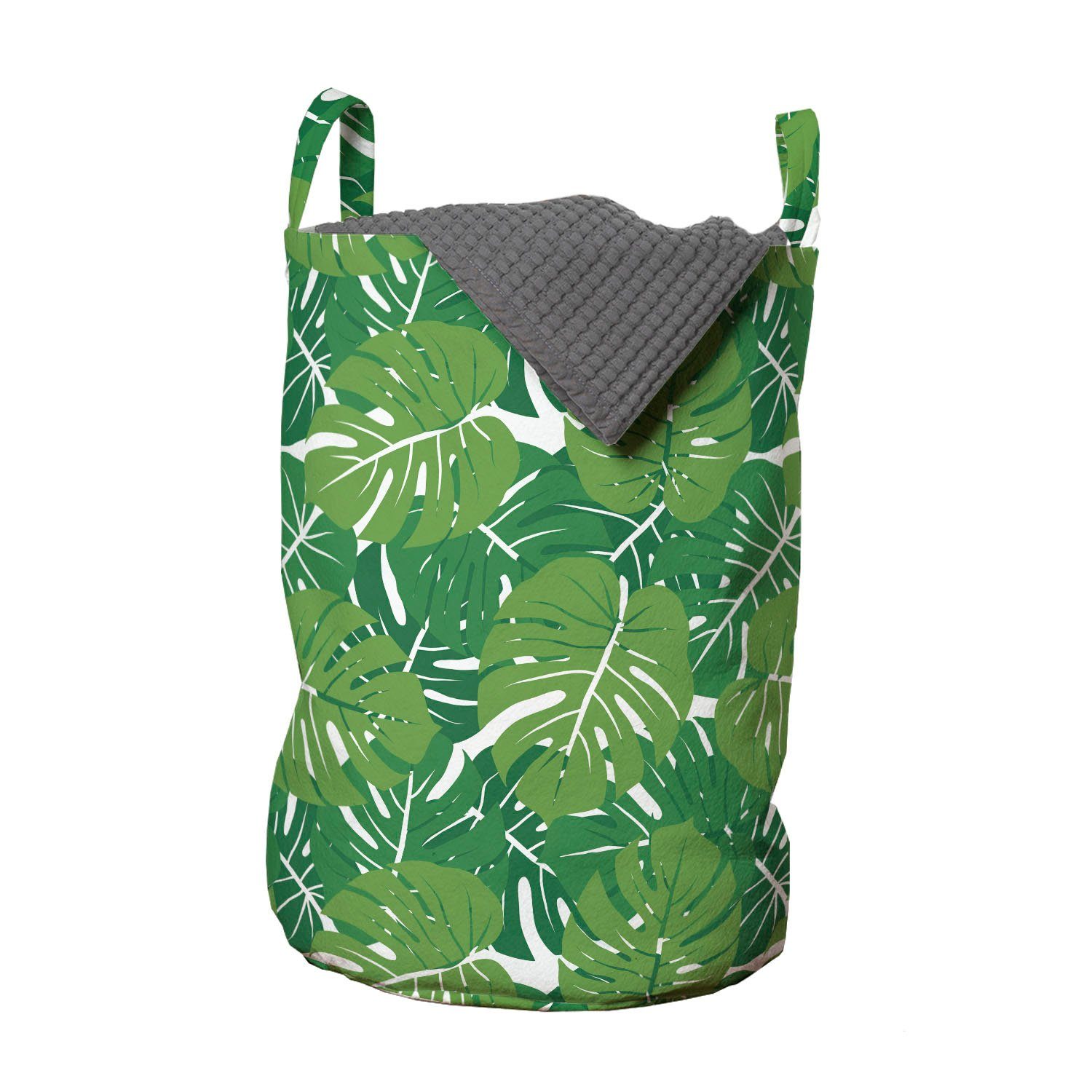 Abakuhaus Wäschesäckchen Wäschekorb mit Griffen Kordelzugverschluss für Waschsalons, Exotisch Tropical Monstera Leaves Kunst