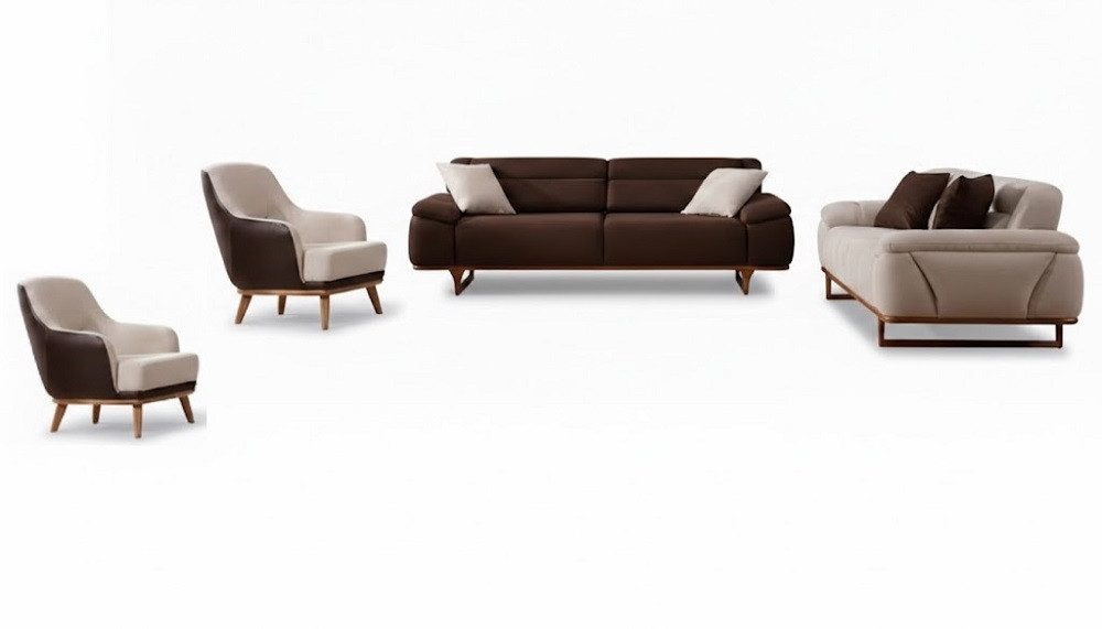 JVmoebel Polstergarnitur Luxuriöse Polstergarnitur in Braun für modernes Wohnen, (4-tlg., 2x Sofa 3-Sitzer/2x Sessel), Made in Europa