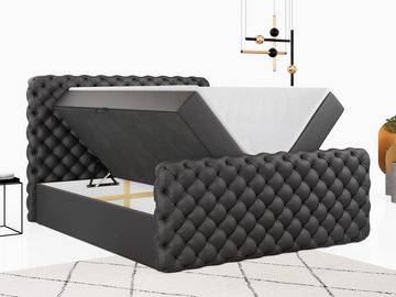 MKS MÖBEL Boxspringbett CALVARDO LUX, Modern Polsterbett mit Bettkasten und Kopfstütze