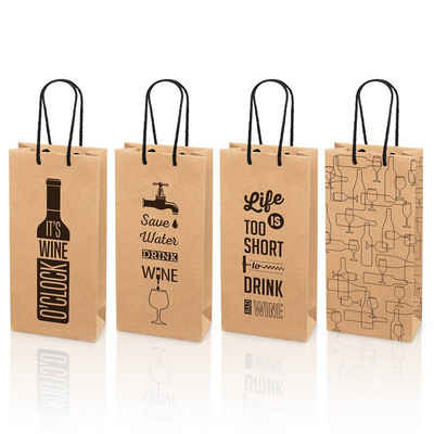 KK Verpackungen Geschenkbox (500 St), 500 x Tragetasche Sortiment für 2 Flaschen 170x85x360 mm Kraftpapier Weinmotiv Natur