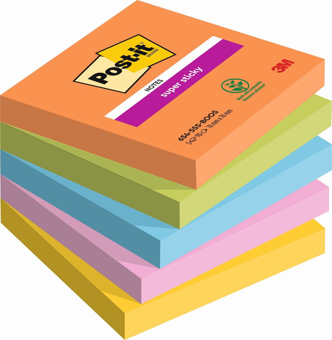 Post-it® Haftnotizblock Post-it Haftnotizen Super Sticky Notes, 76 x 76 mm, Boost