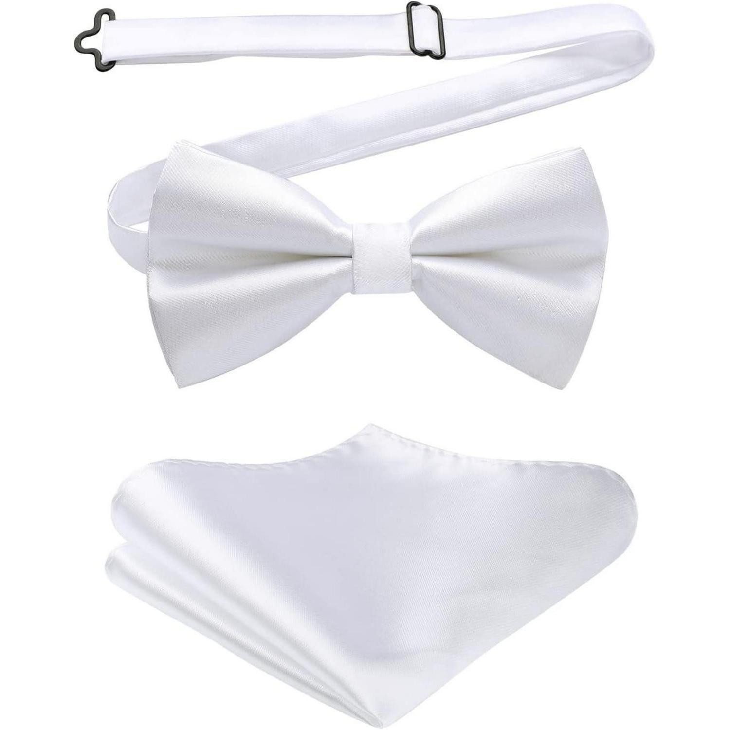 LuxusKollektion Fliege Fliege Herren Vorgebundene Einstecktuch Set Hochzeit B0 weiß
